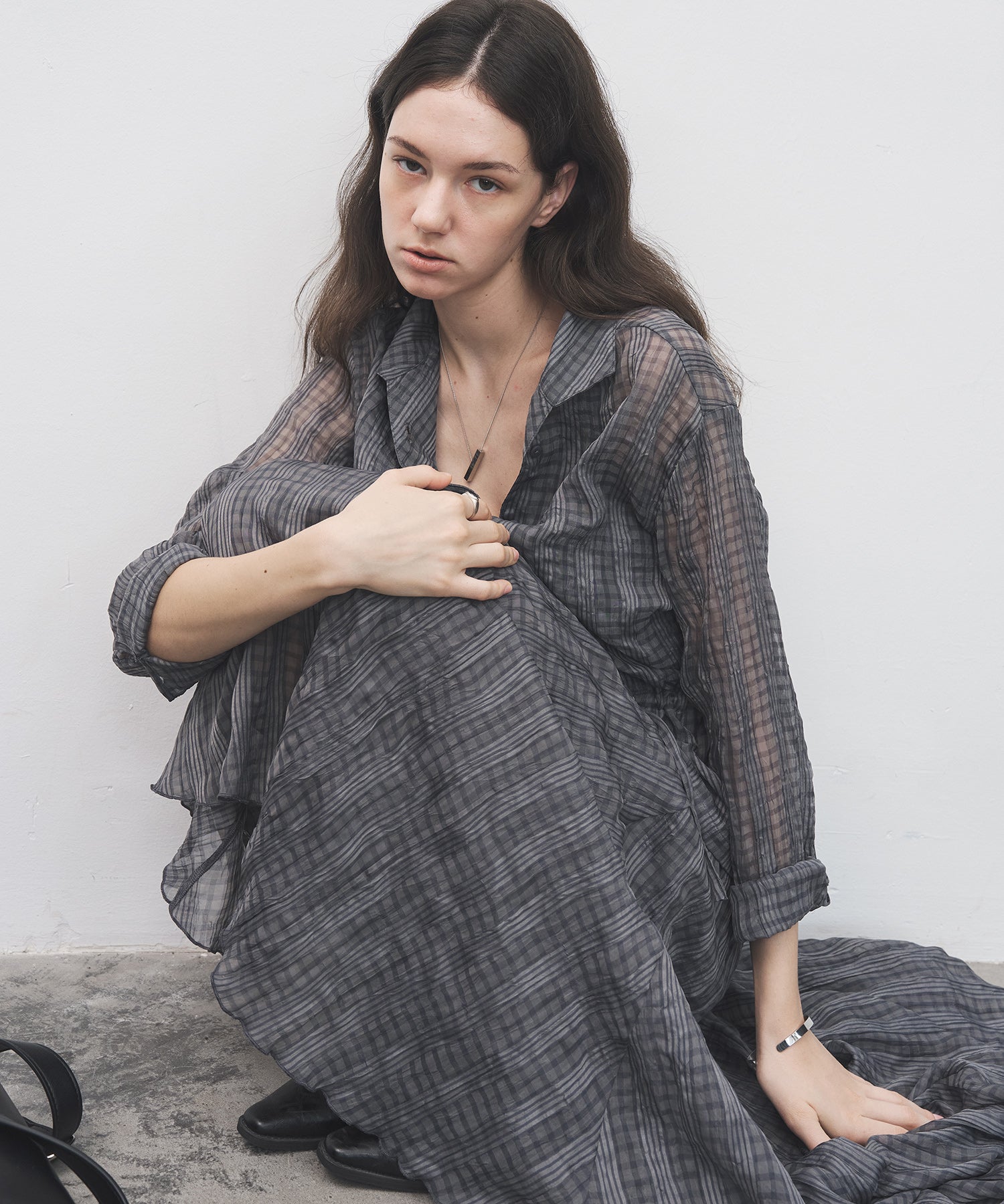 Asymmetric Hem Crinkled Check Midi Skirt – A-Line Silhouette