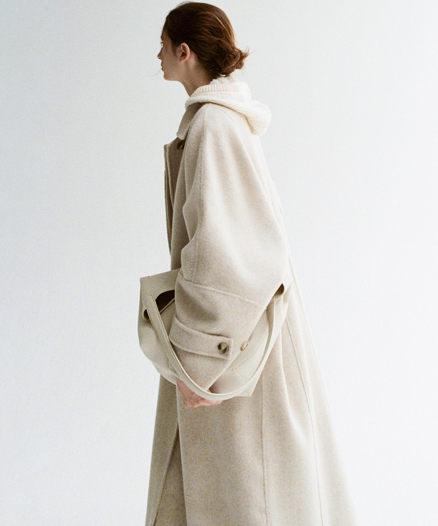 Double-Face Wool Cocoon Coat with Batwing Sleeves