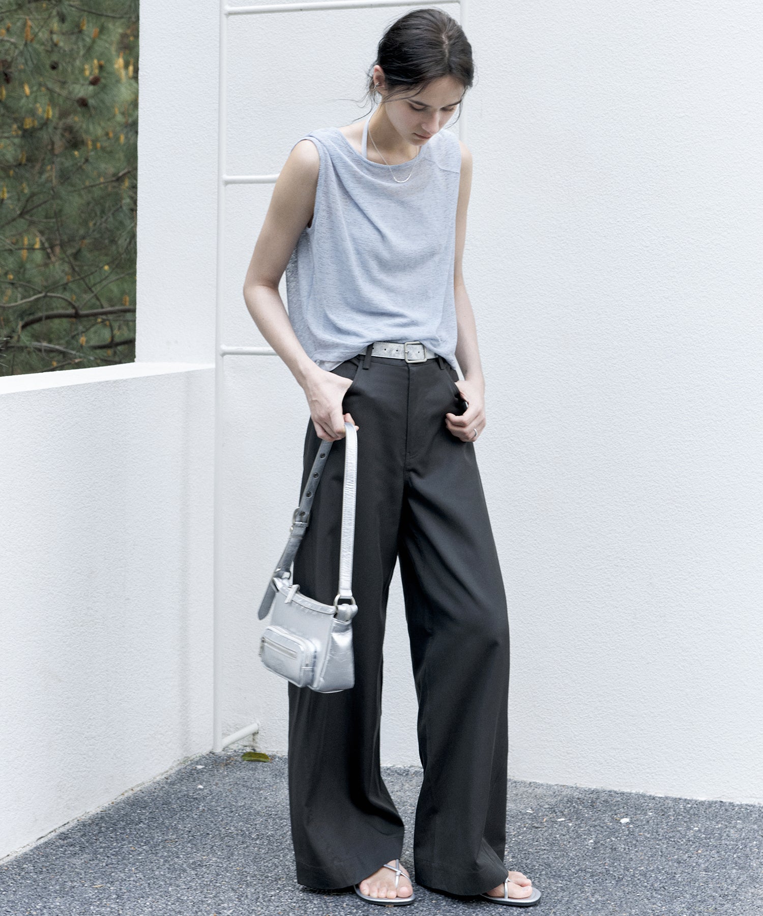 Asymmetric Neck Sheer Sleeveless tops – Relaxed Fit
