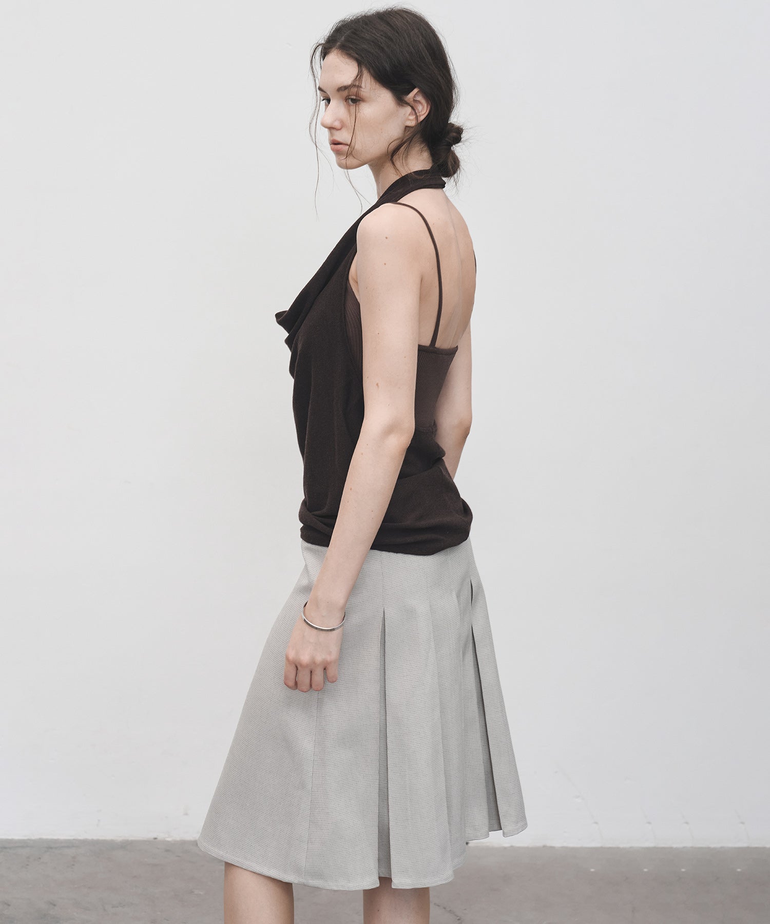 2-Way Pleated Suit Midi Skirt – High Waist A-Line Fit