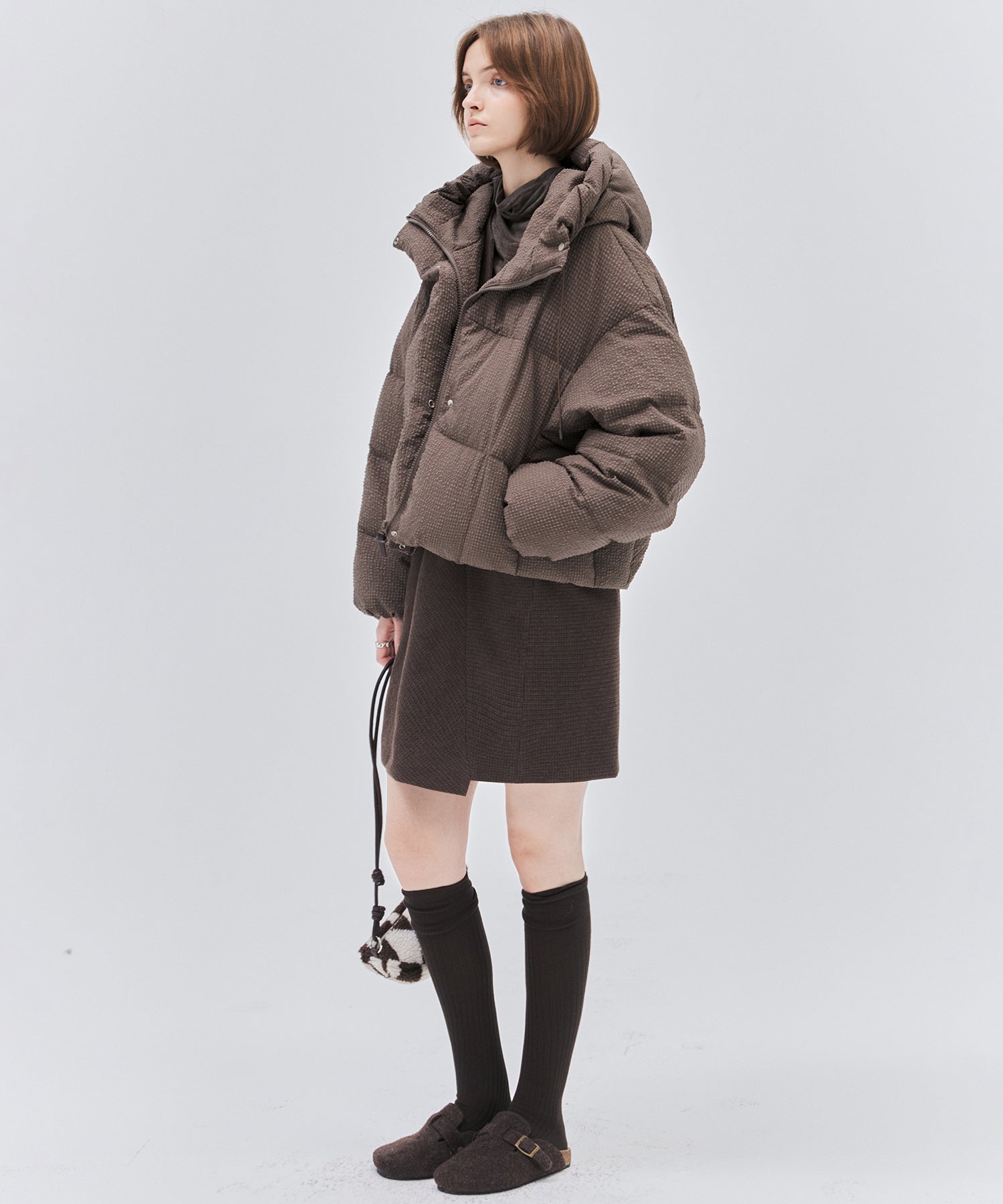 Textured Crinkle Hooded Short Down Jacket