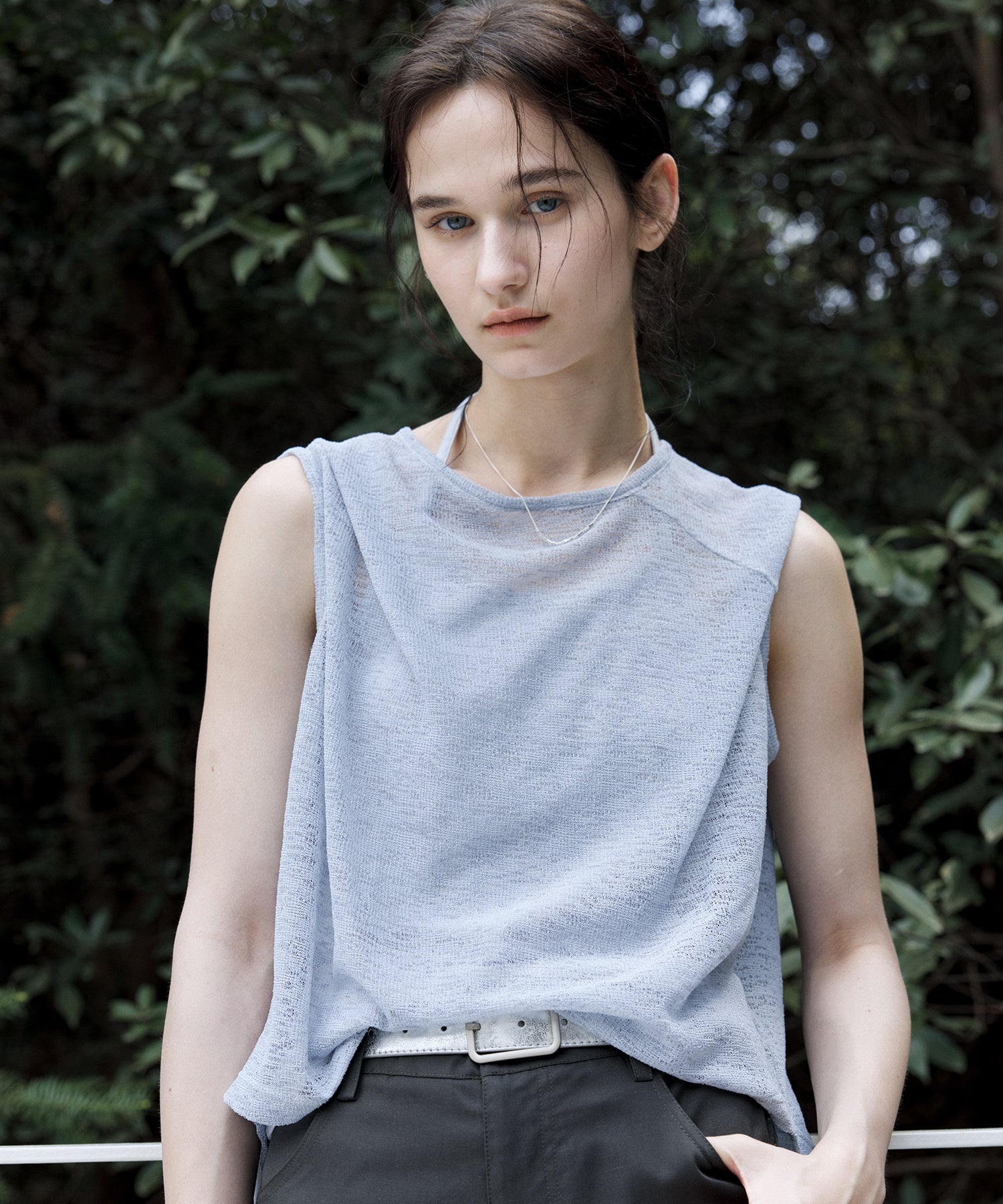Asymmetric Neck Sheer Sleeveless tops – Relaxed Fit