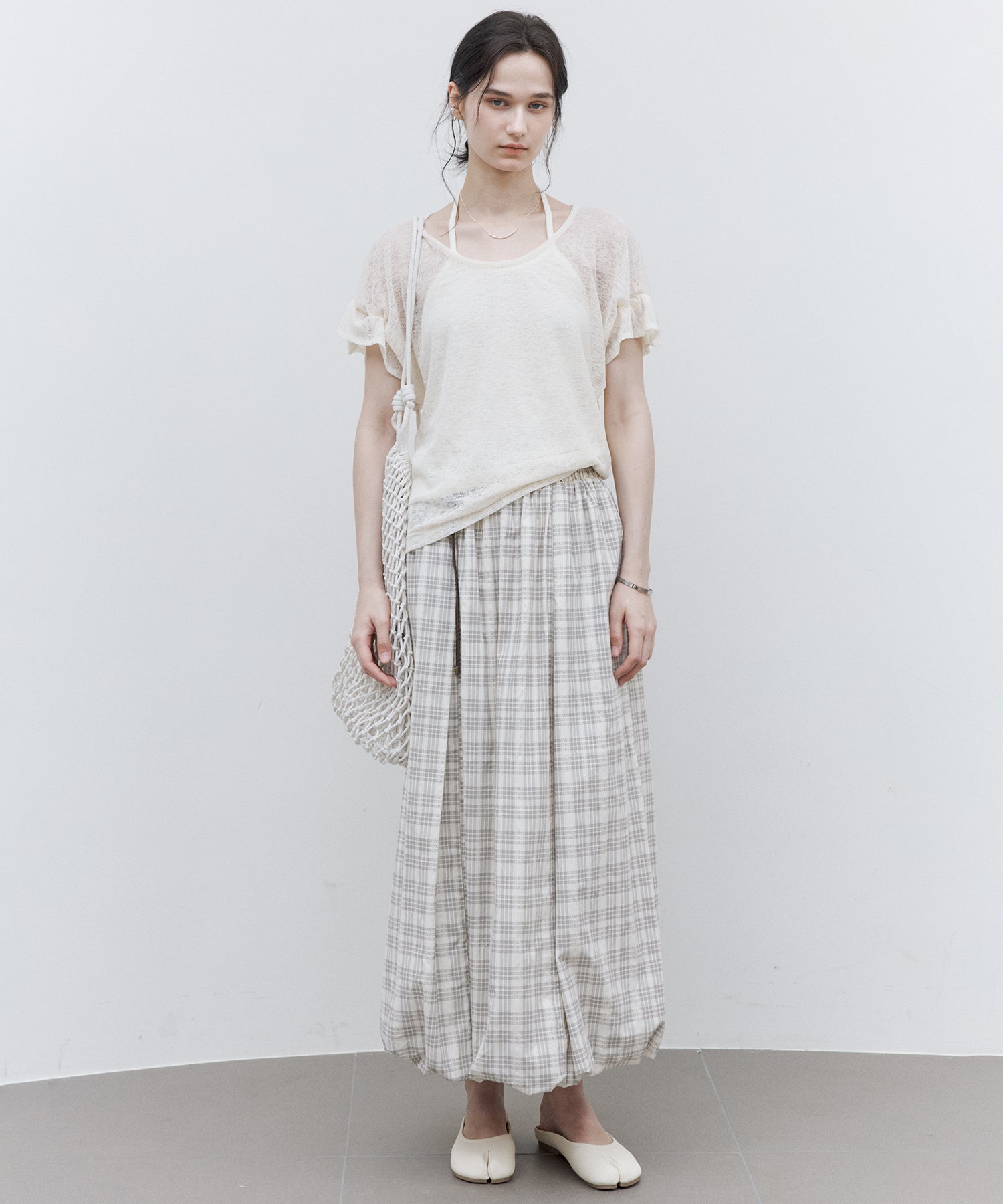 Sheer Gathered Sleeve T-Shirt