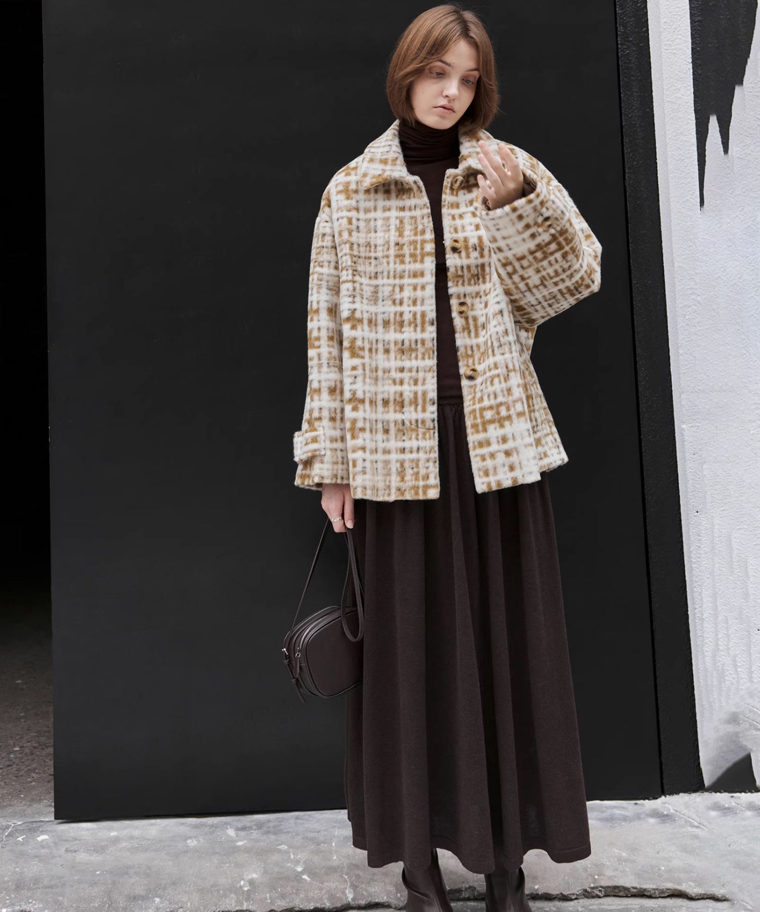 Hazy Plaid Tailored Wool Short Over-coat