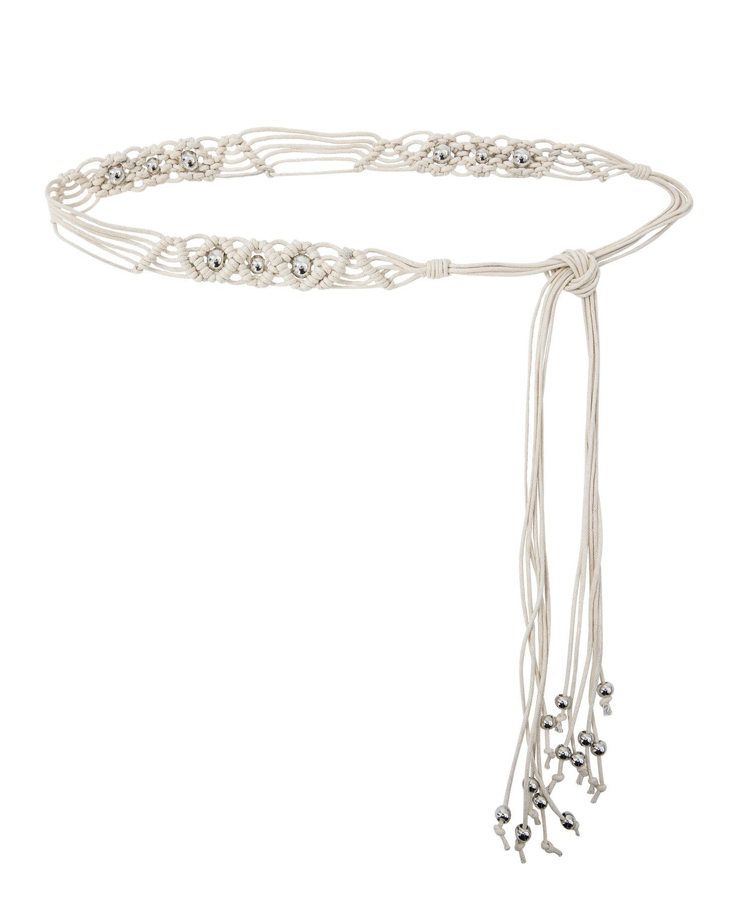 Braided Cord Slim Belt with Silver Beads