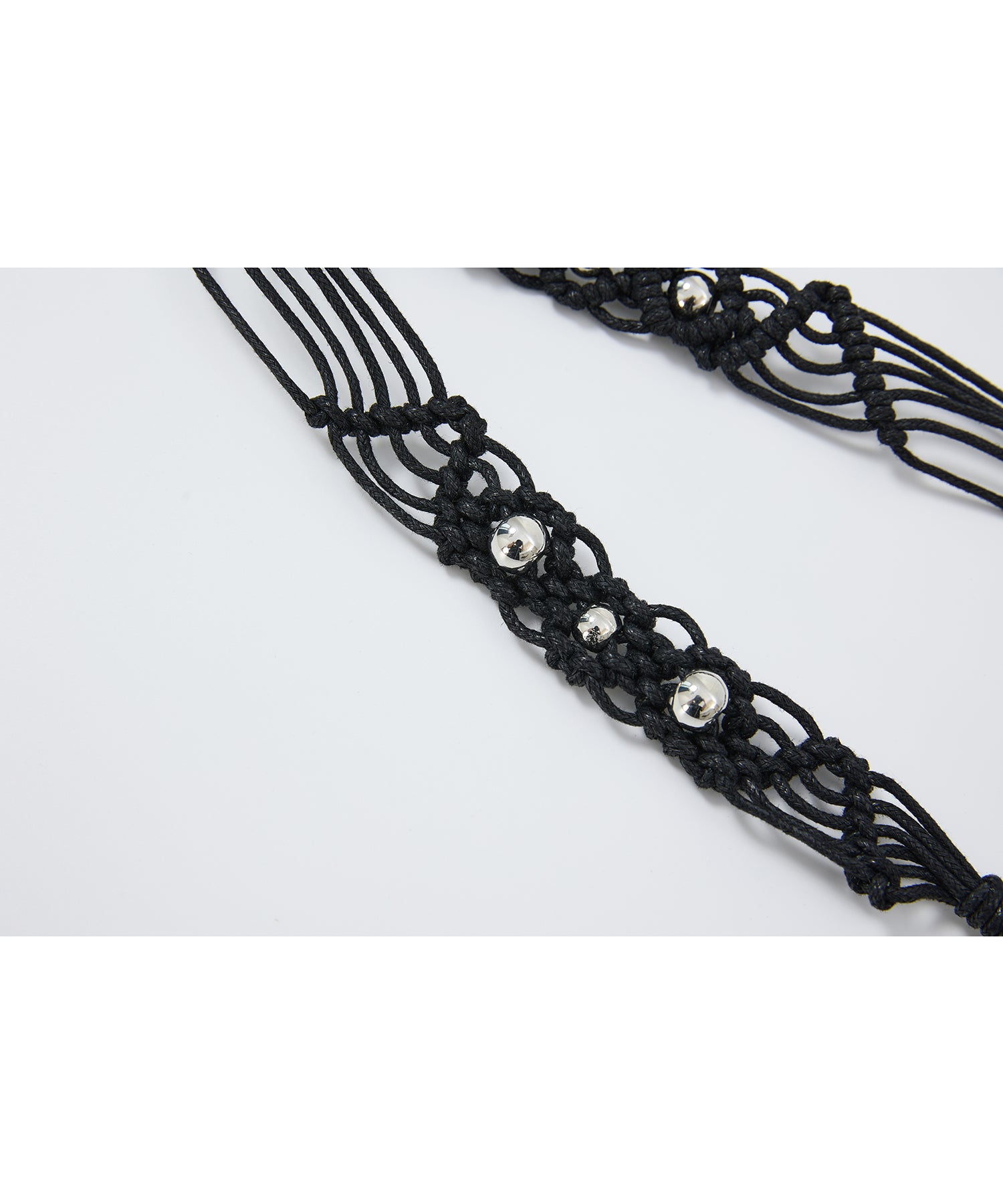 Braided Cord Slim Belt with Silver Beads