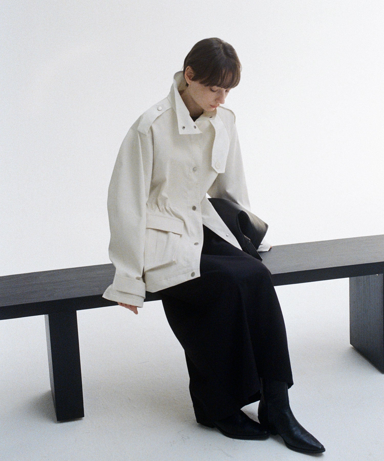 Minimalist White Stand Collar Military Jacket