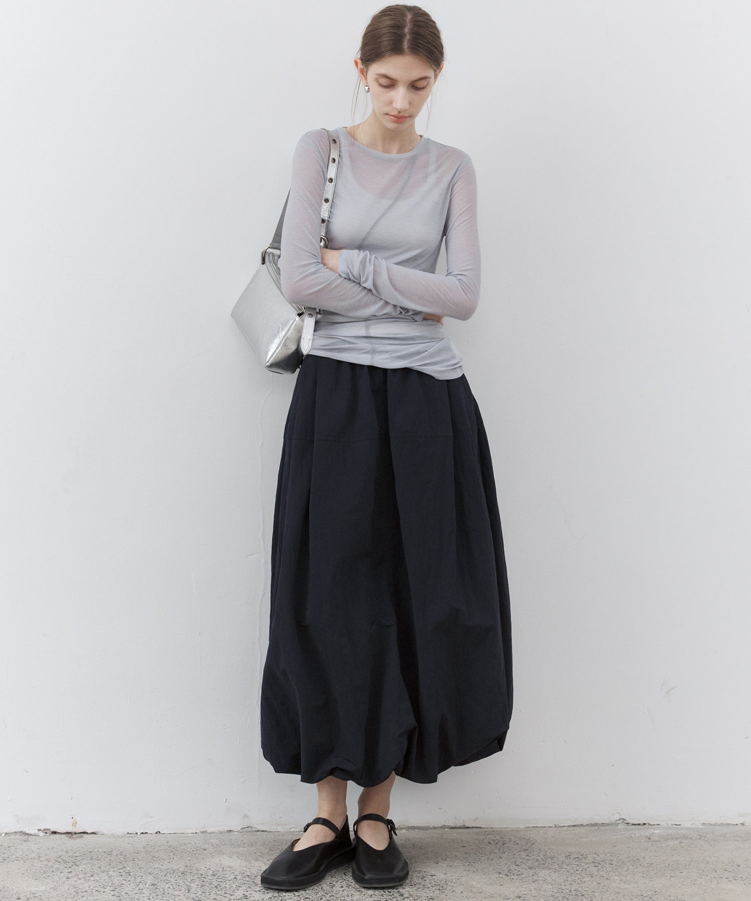 Structured Balloon Silhouette Long Skirt