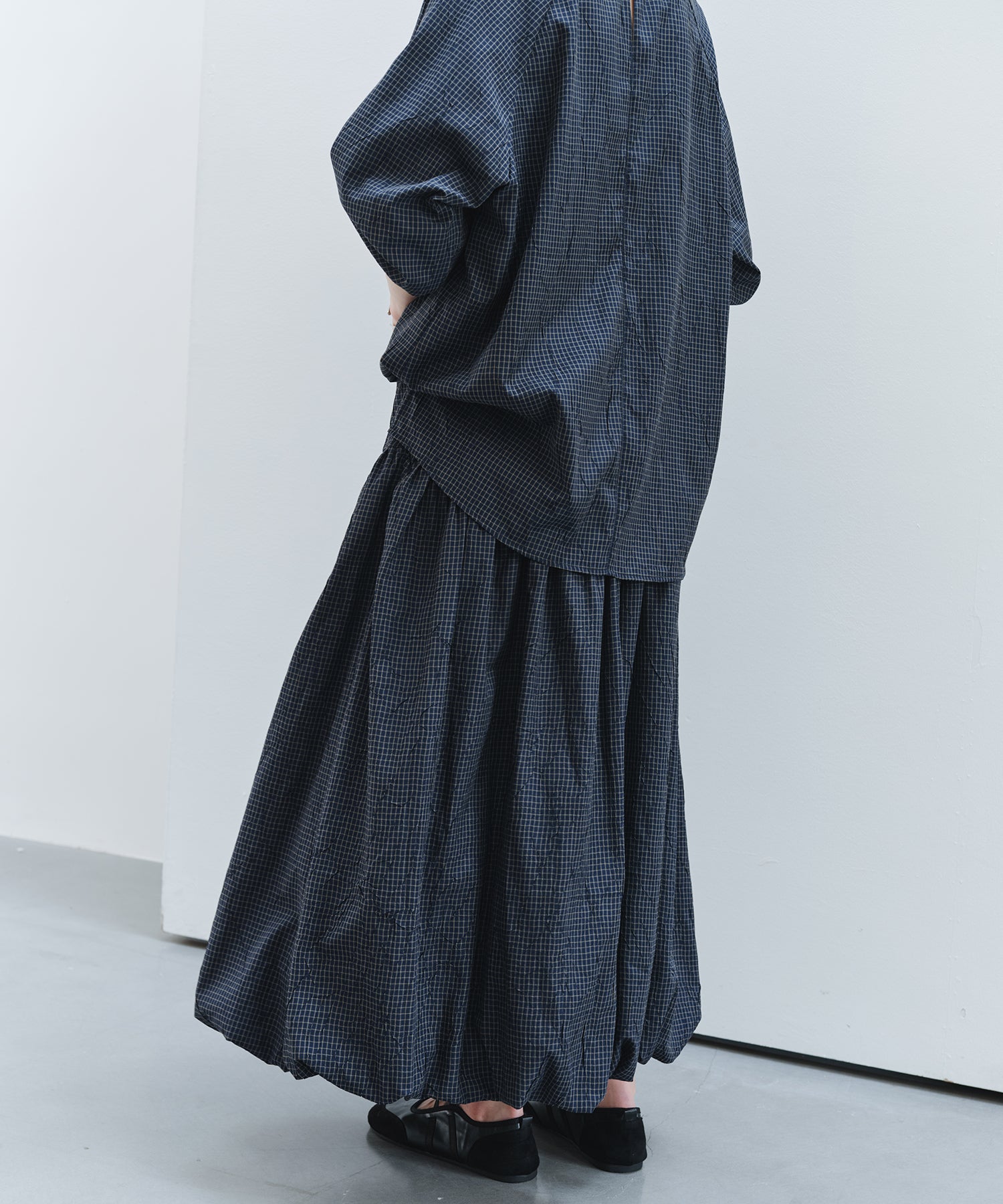「9月下旬出荷予定」Vintage Check Balloon Long Skirt