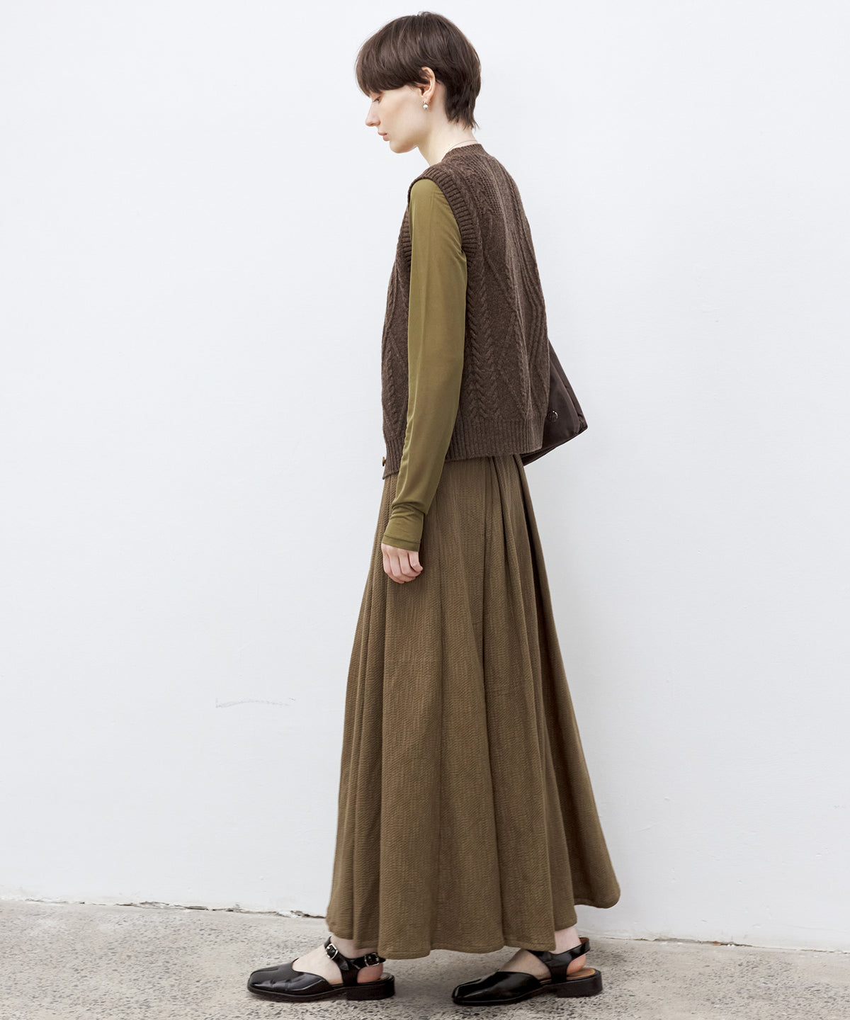 Cotton Tuck Pleated Flare Maxi Skirt