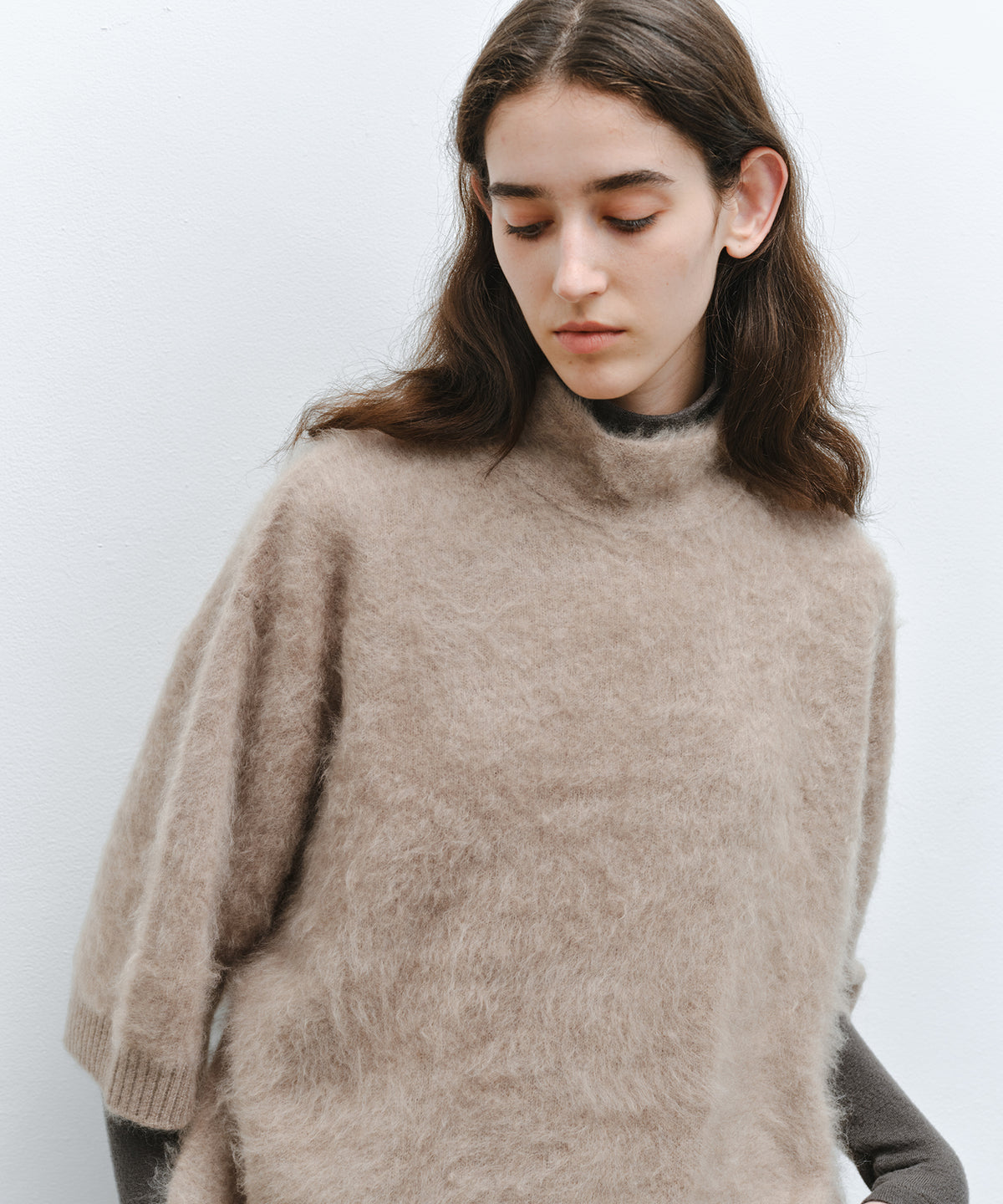 「10月下旬出荷予定」Brushed Cashmere-Blend Half Sleeve Knit Top