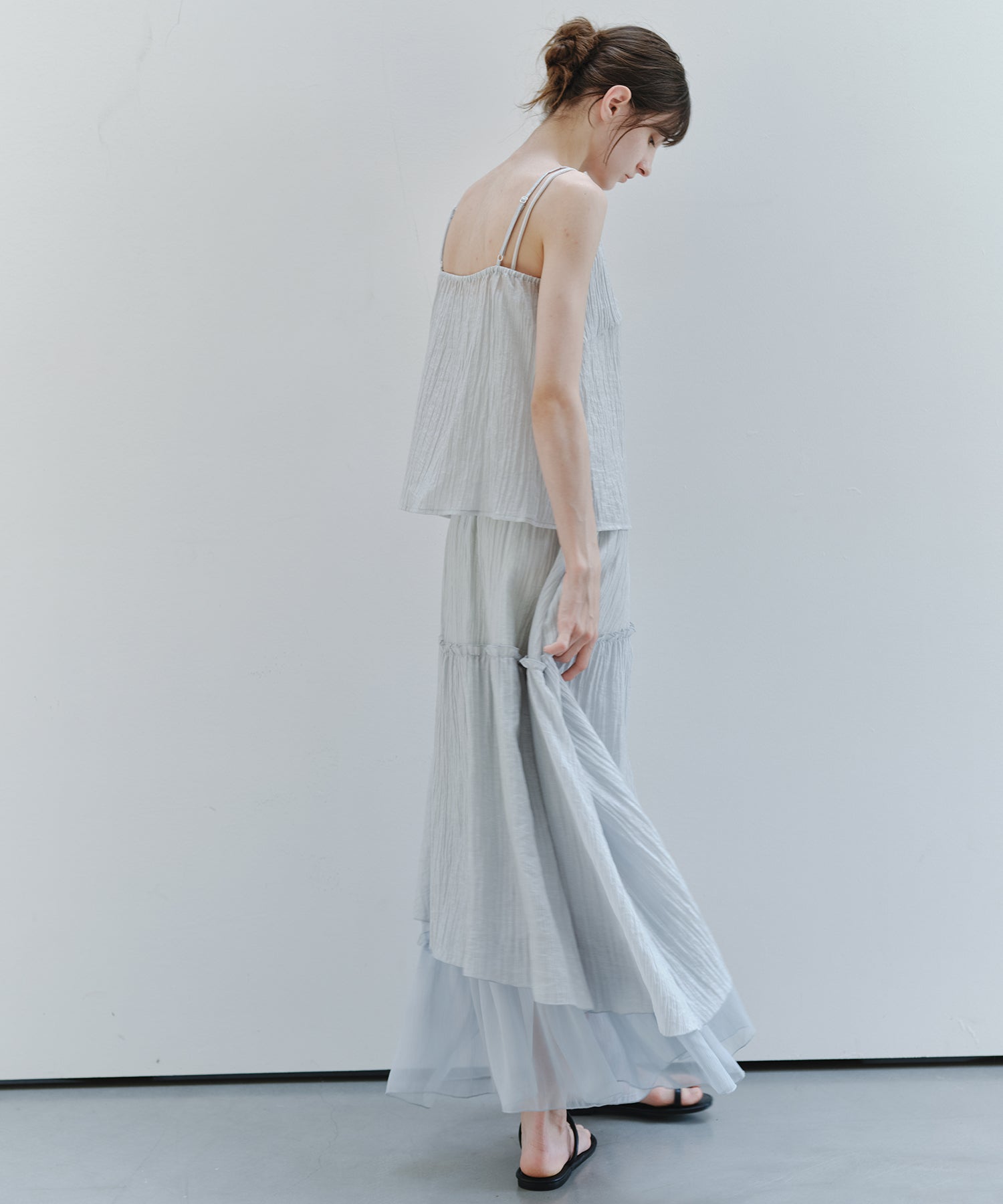 「7月上旬~中旬出荷」Sheer Panel Tiered Flare Skirt