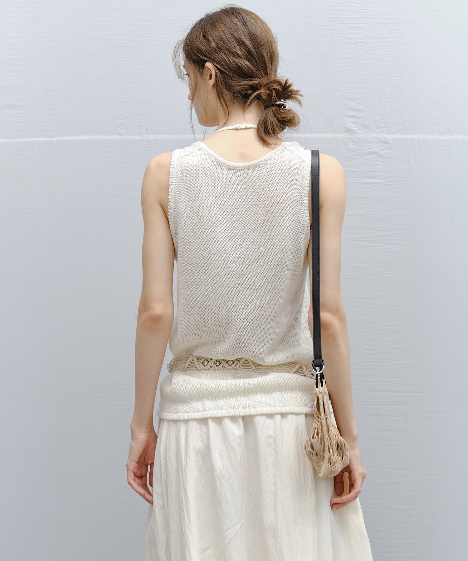 Braided Cord Slim Belt with Silver Beads