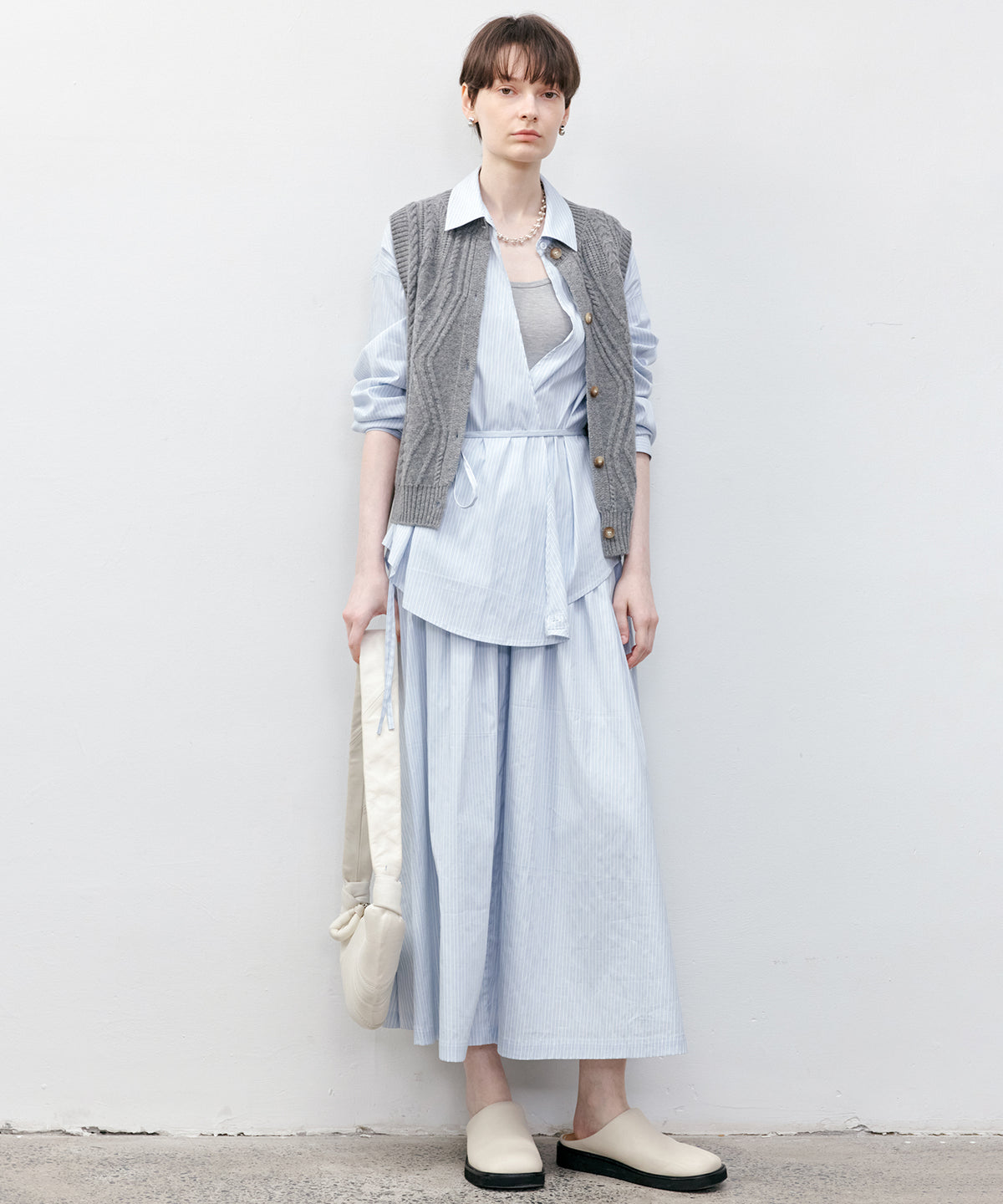 Striped & Checked Gathered Flare Skirt