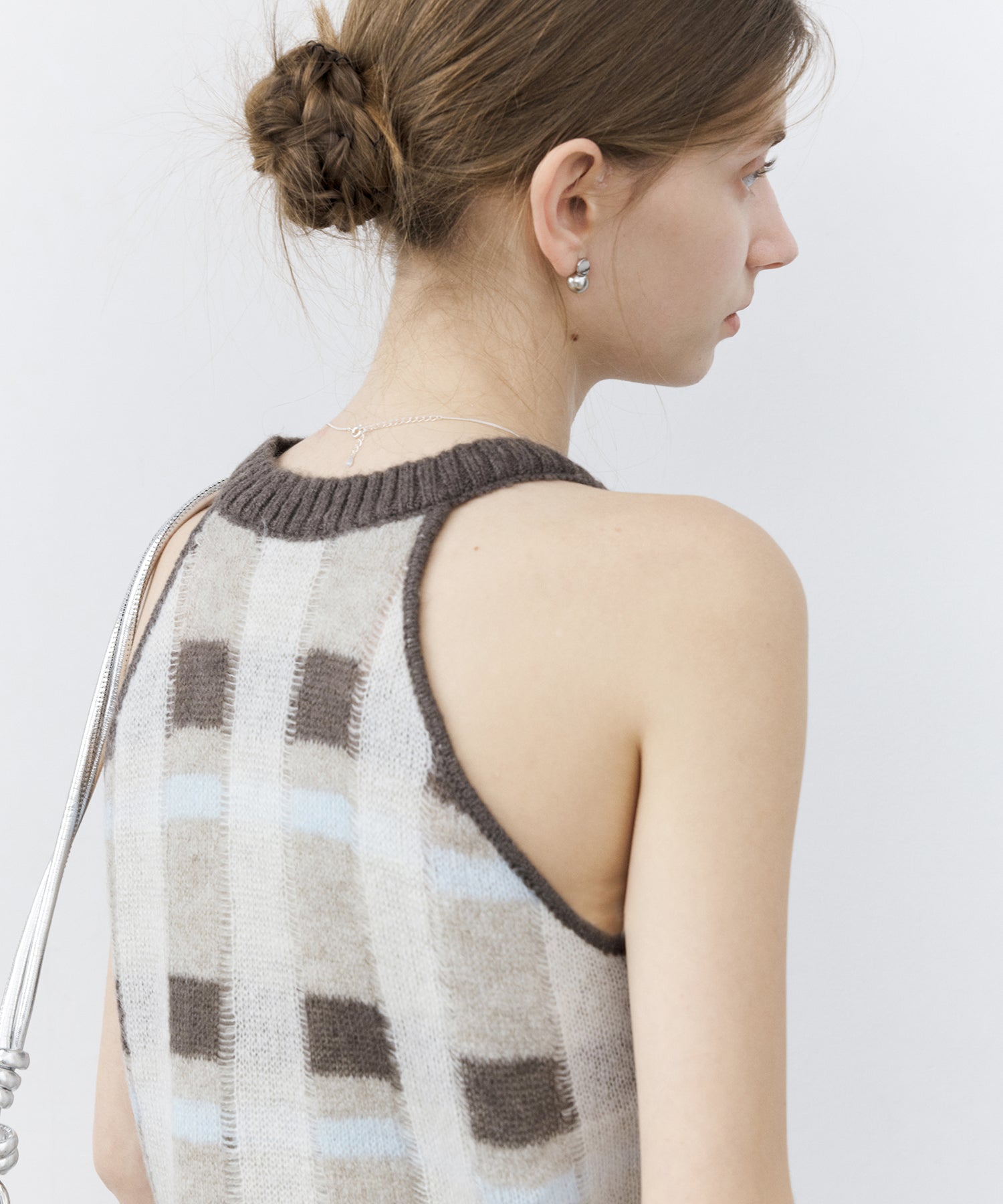 Check Jacquard V-Neck Knit Vest