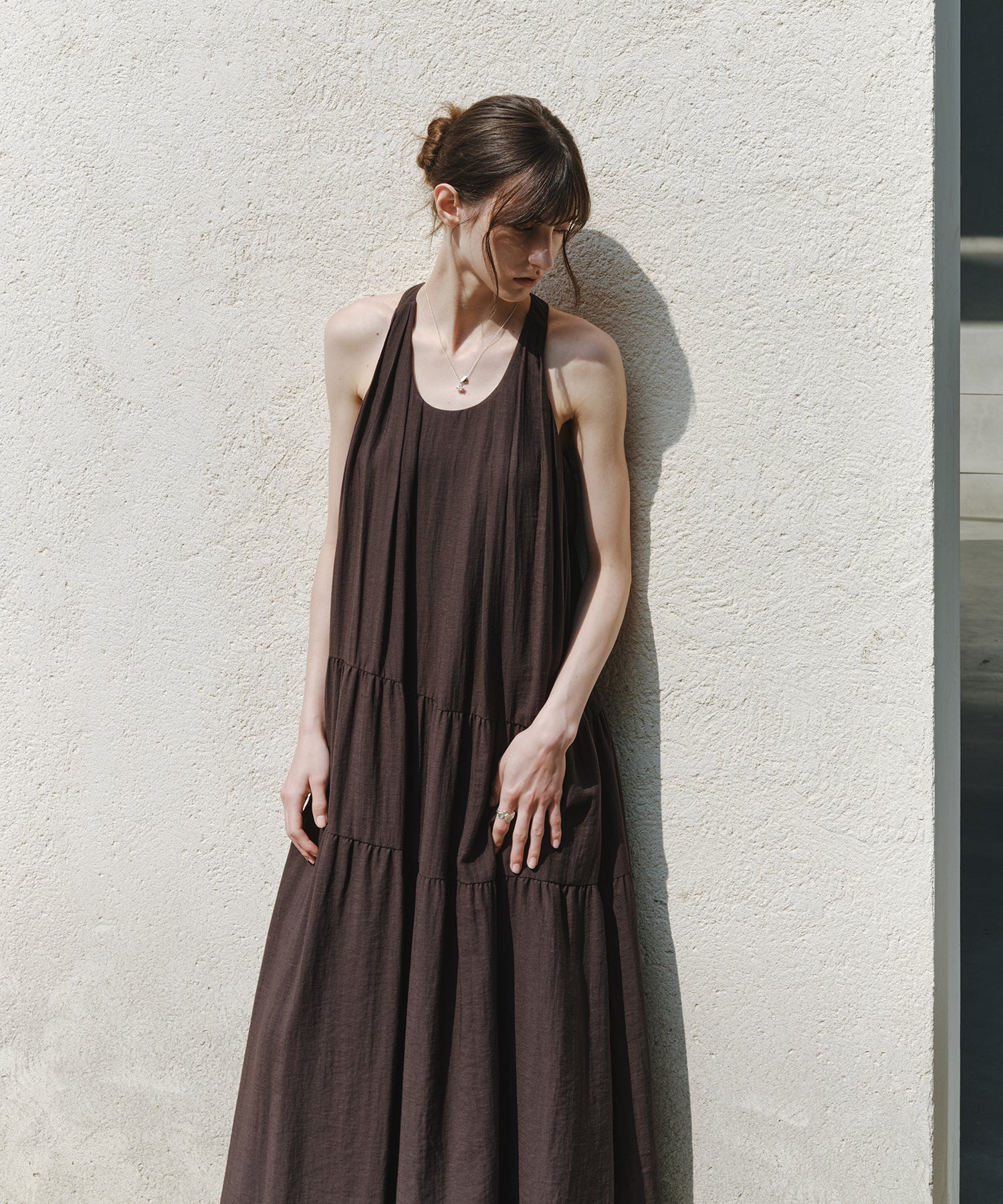 「7月上旬~中旬出荷」Halter Neck Tiered Maxi Dress