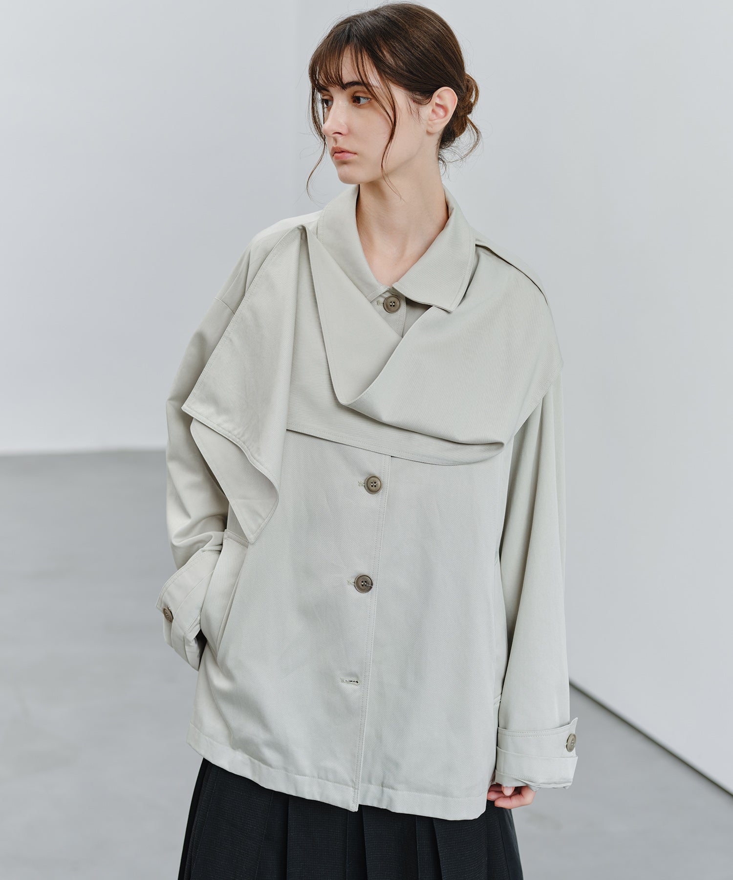 「9月下旬出荷予定」Detachable Scarf Belted Short Trench Coat