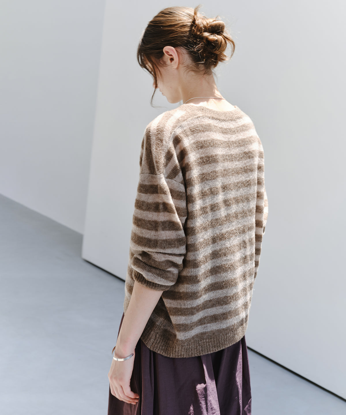 「10月下旬出荷予定」Sheer Wool-Blend Border Knit Pullover