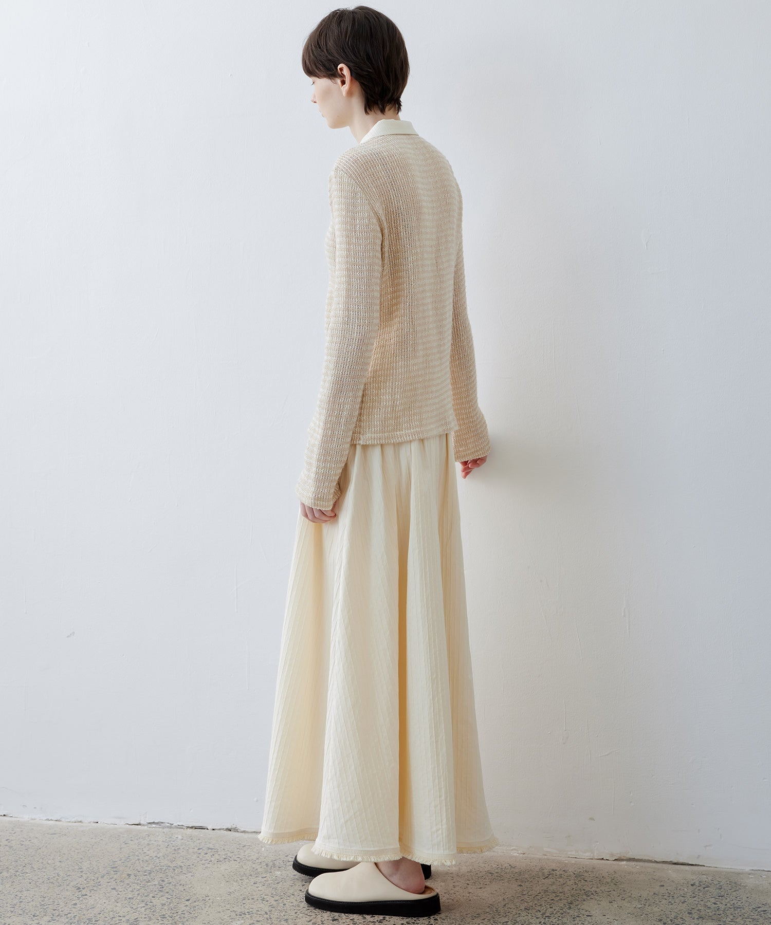 Two-Tone Openwork Knit Shirt Blouse