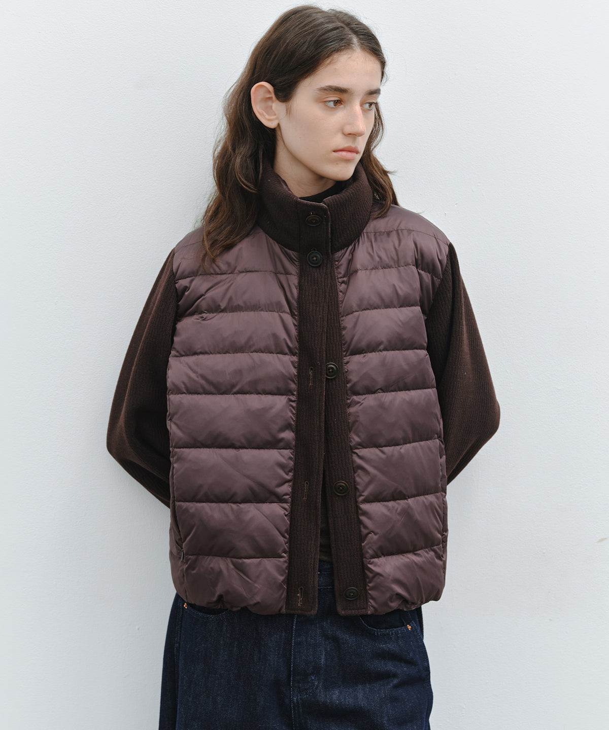 「10月下旬出荷予定」Knit Sleeve Panelled Lightweight Short Down Jacket