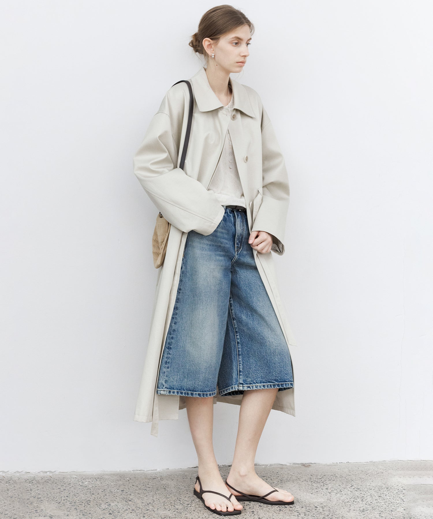 Washed Wide-Leg Denim Shorts