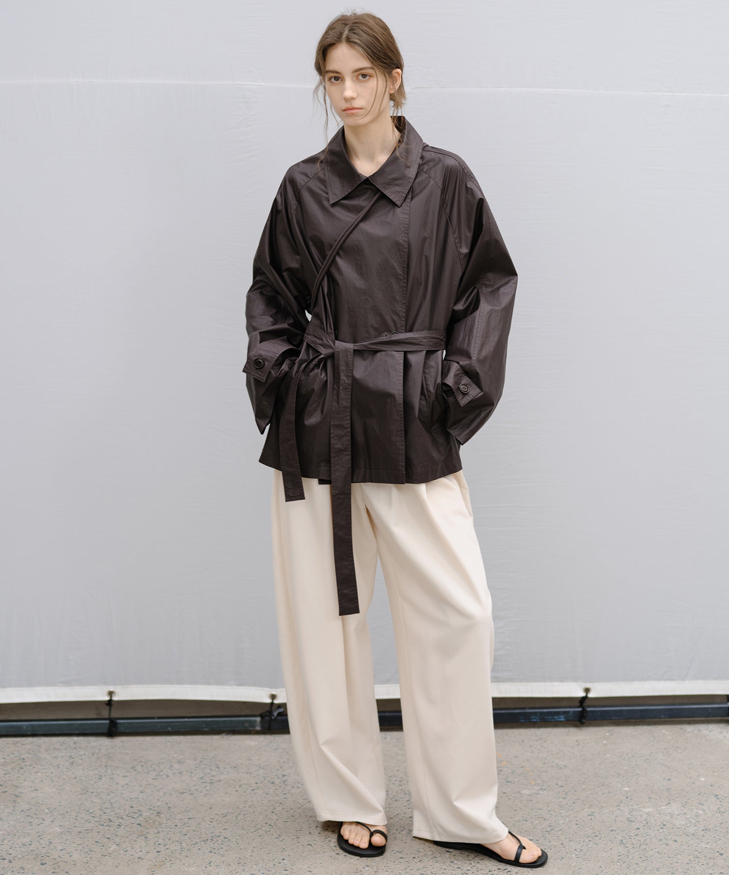 "Shipping from late February to early March" Belted Cropped Trench Jacket