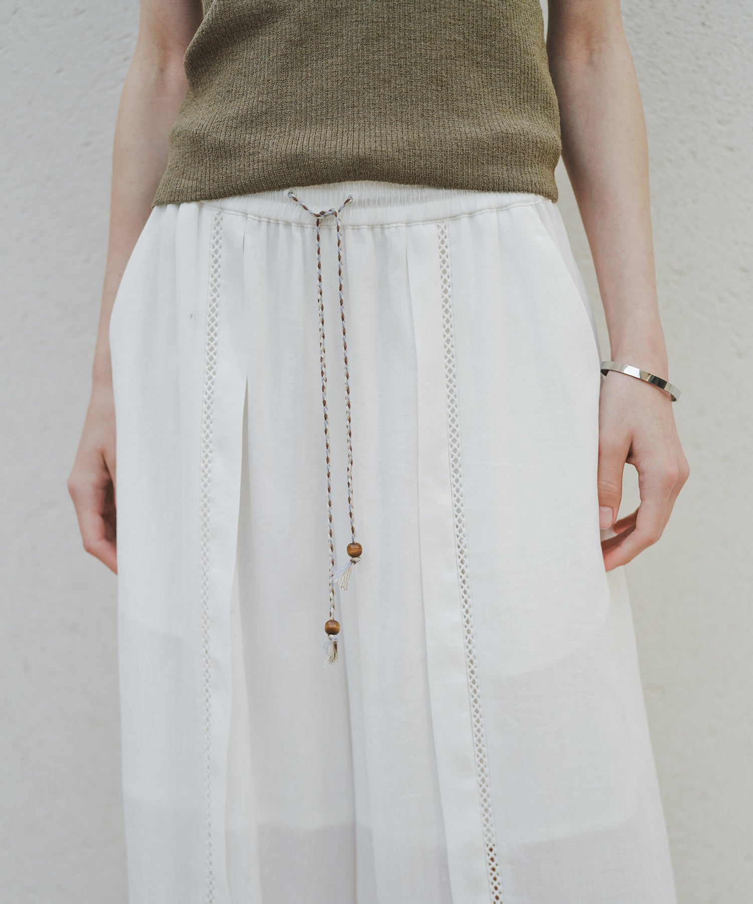 「8月中旬~下旬出荷」Front Lace Linen Blend Wide Pants