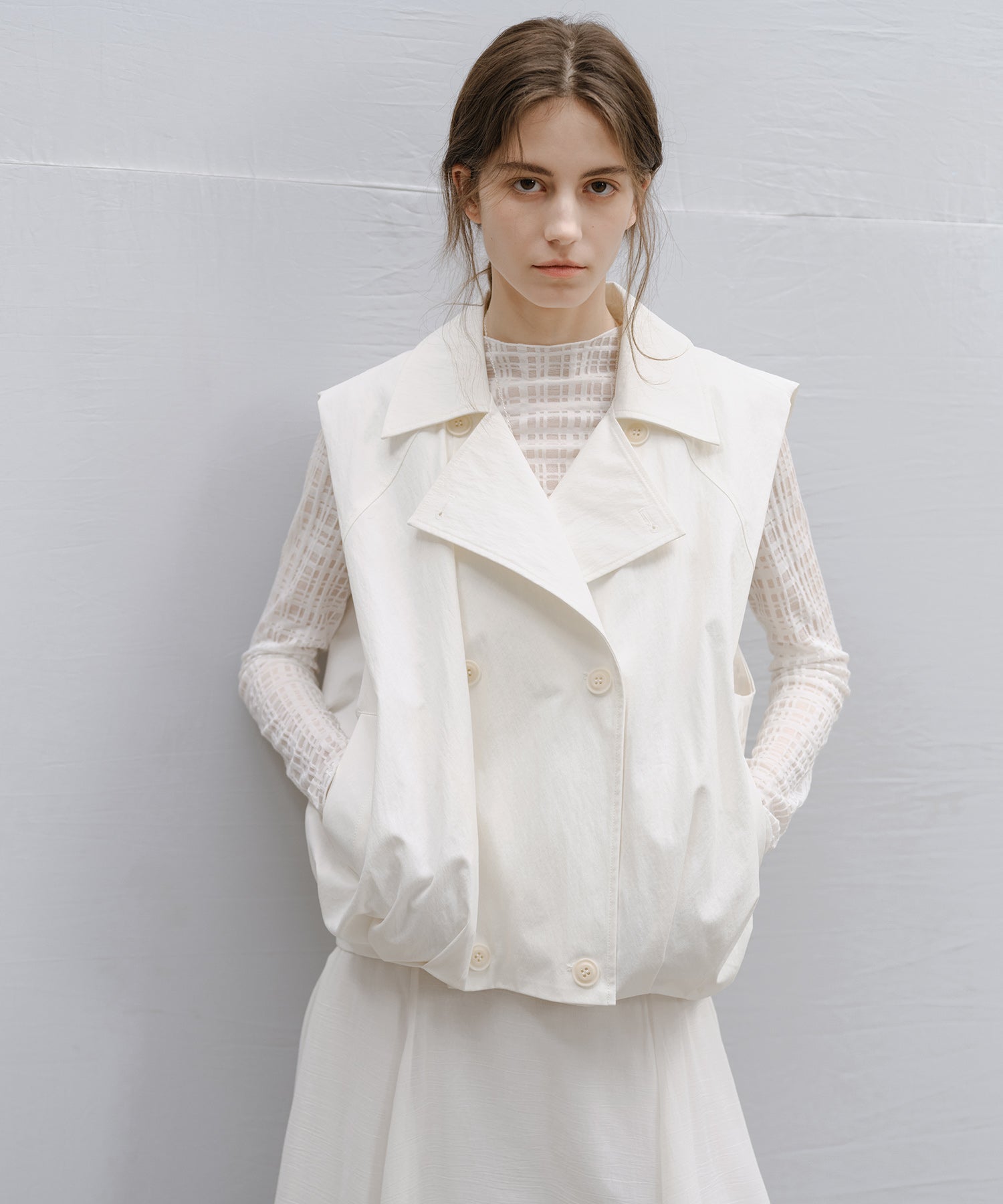 "Shipping from early to mid-March" Check Pattern Sheer Mesh Long Sleeve Top