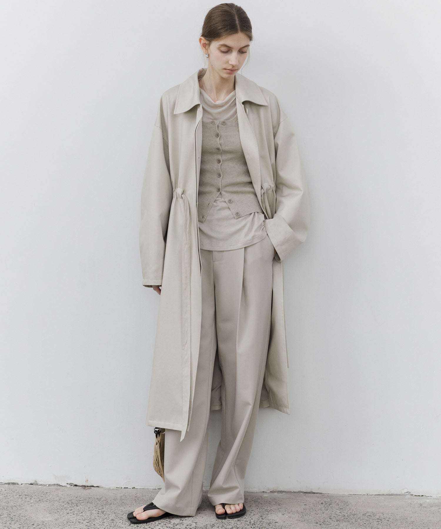 Drawstring Waist Relaxed Fit Long Coat