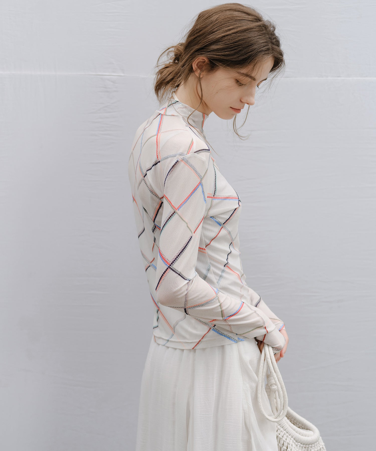 "Shipping from late February to early March" Abstract Print Sheer Mesh Top