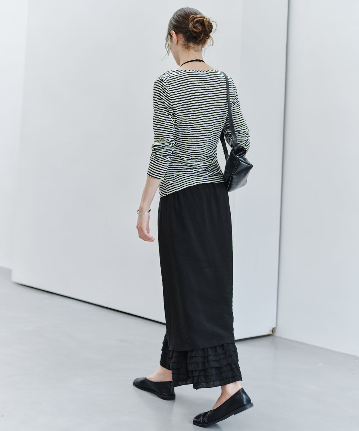 「9月下旬出荷予定」Layered Frill Hem Easy Long Skirt