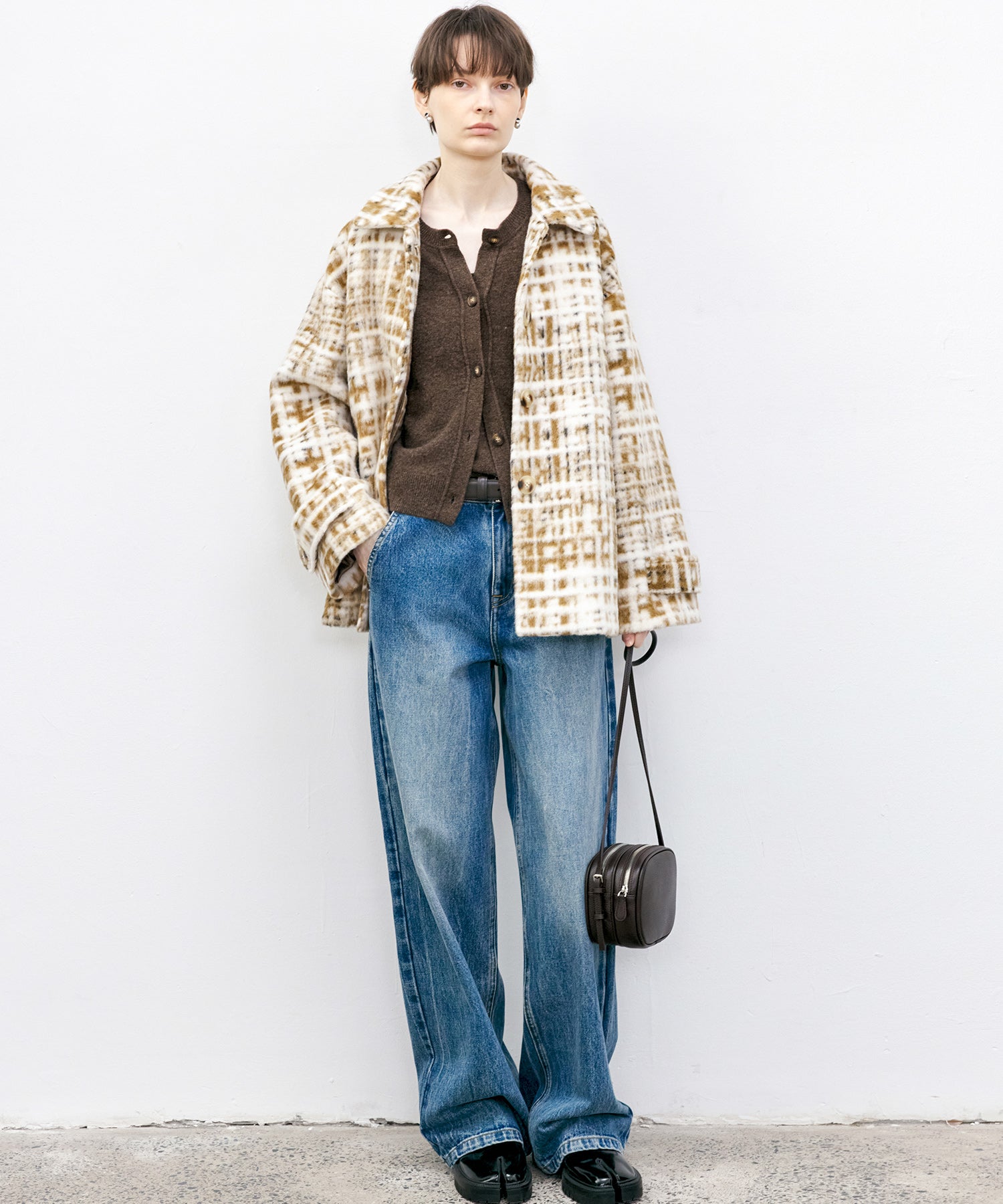Hazy Plaid Tailored Wool Short Over-coat