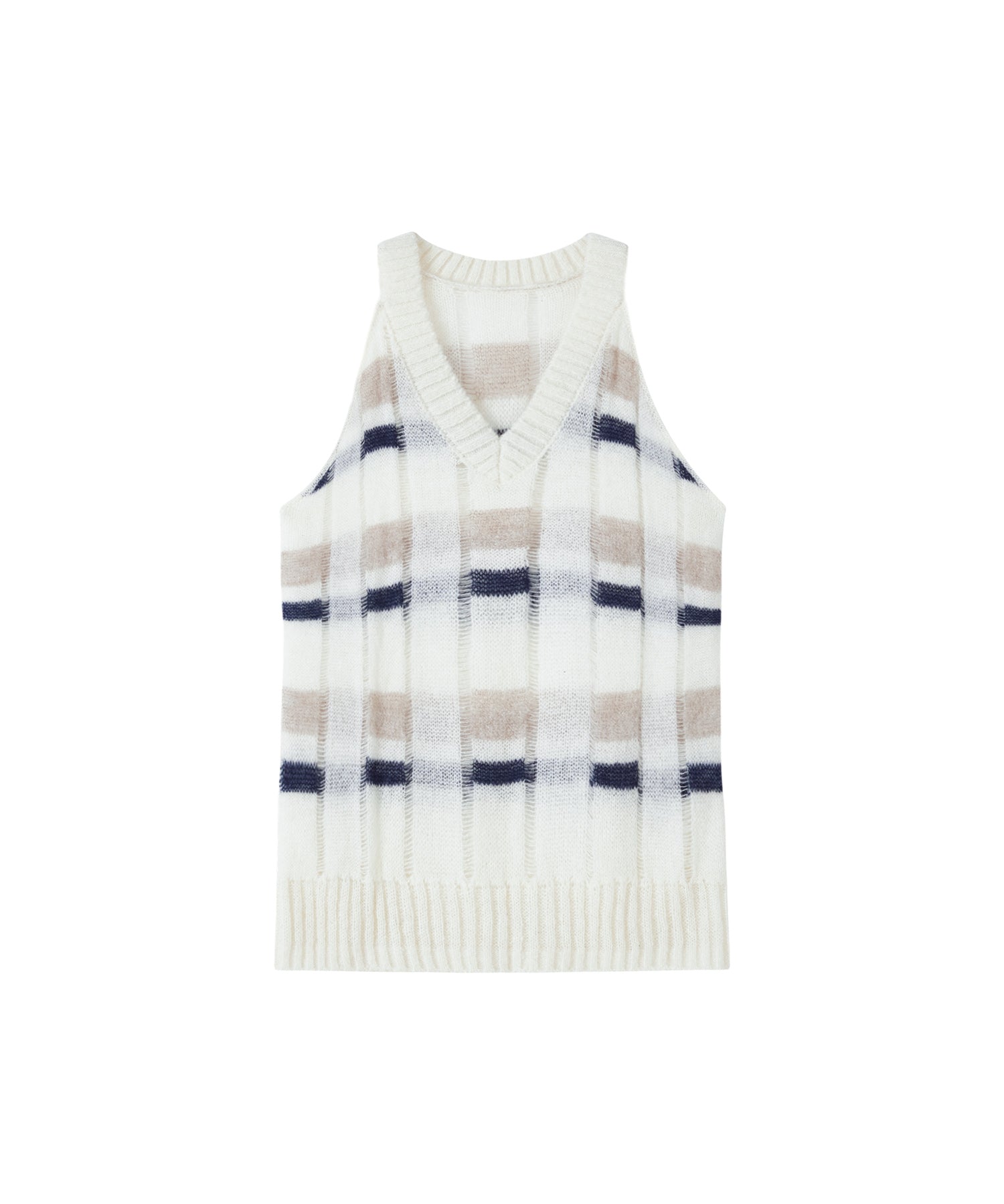 Check Jacquard V-Neck Knit Vest
