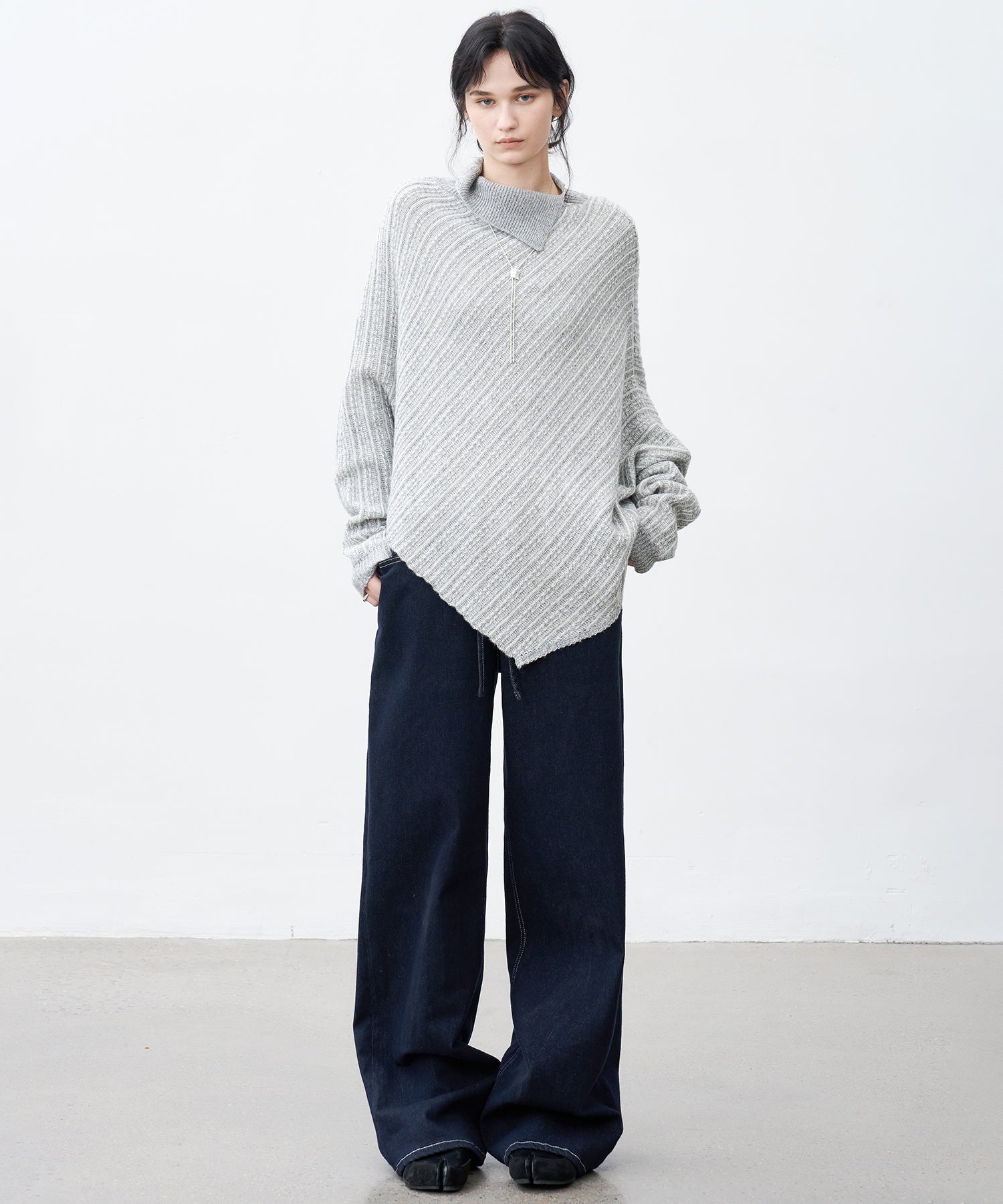 Asymmetric Textured Knit Sweater