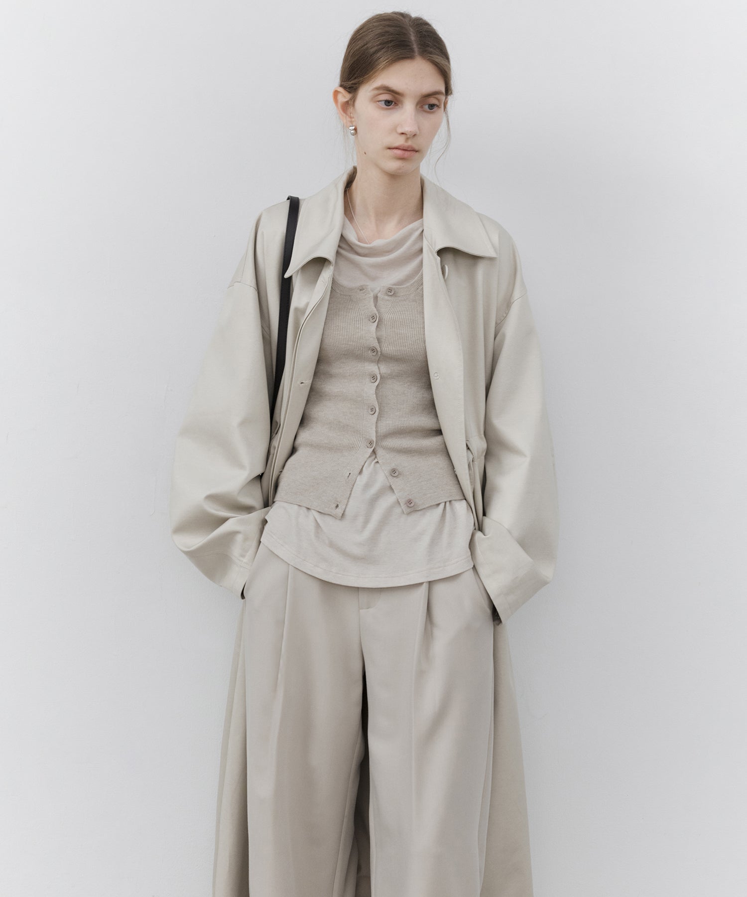 Drawstring Waist Relaxed Fit Long Coat