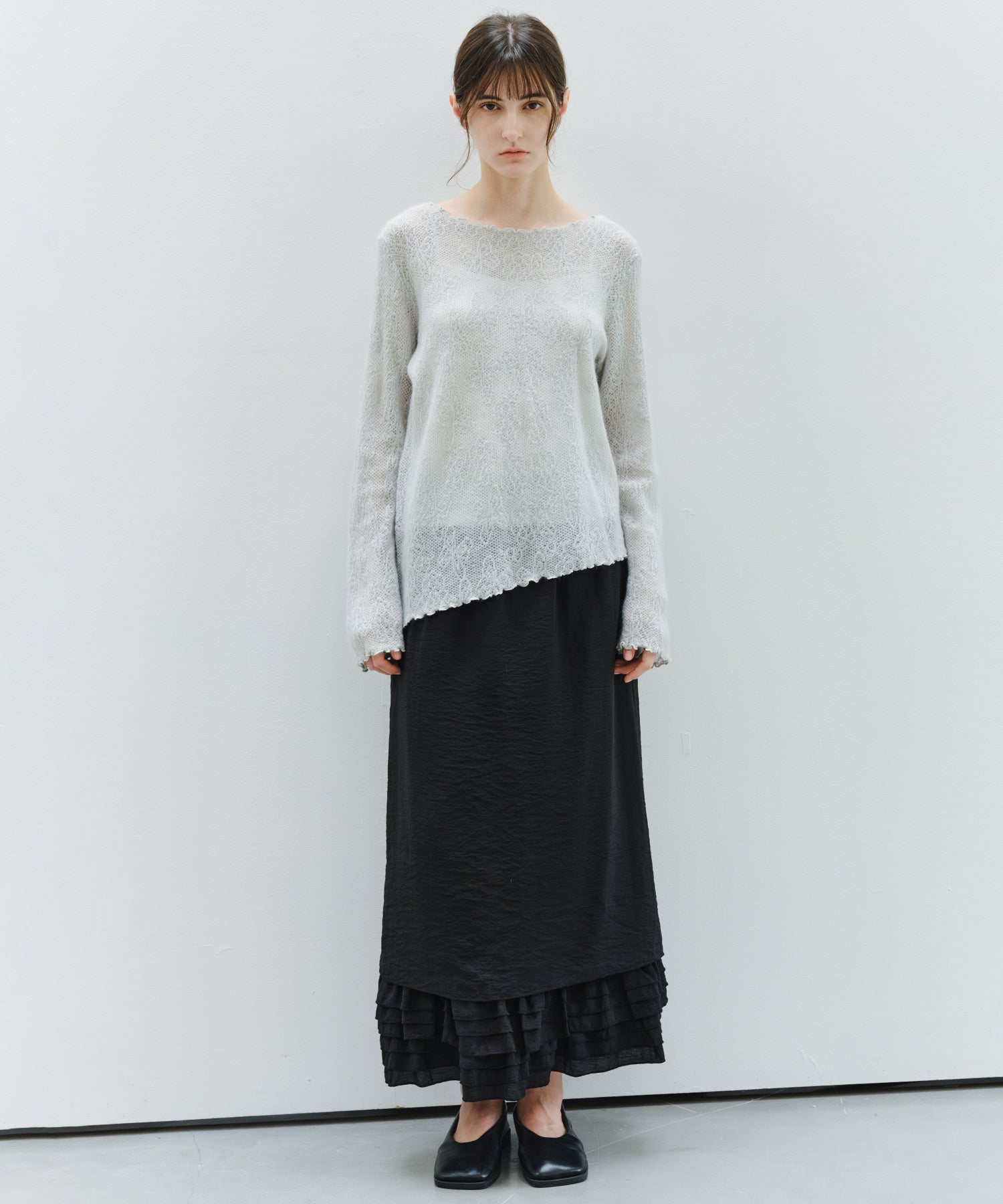 「9月下旬出荷予定」Sheer Jacquard Wool Silk Knit Top