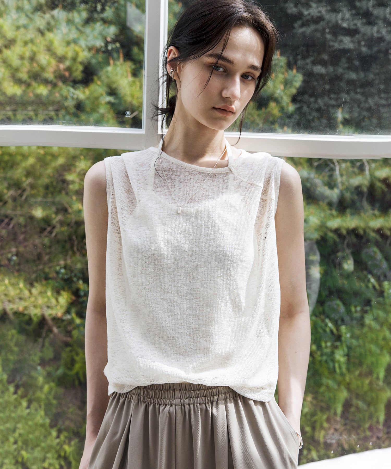 Sheer Asymmetric Sleeveless Top
