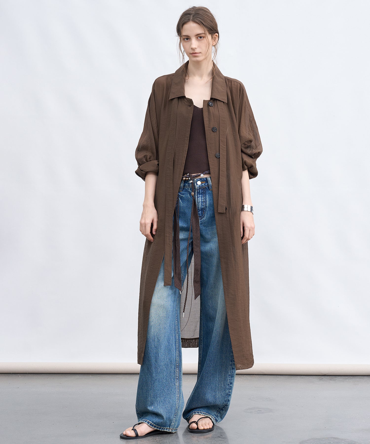 Silk Blend Sheer Long Coat