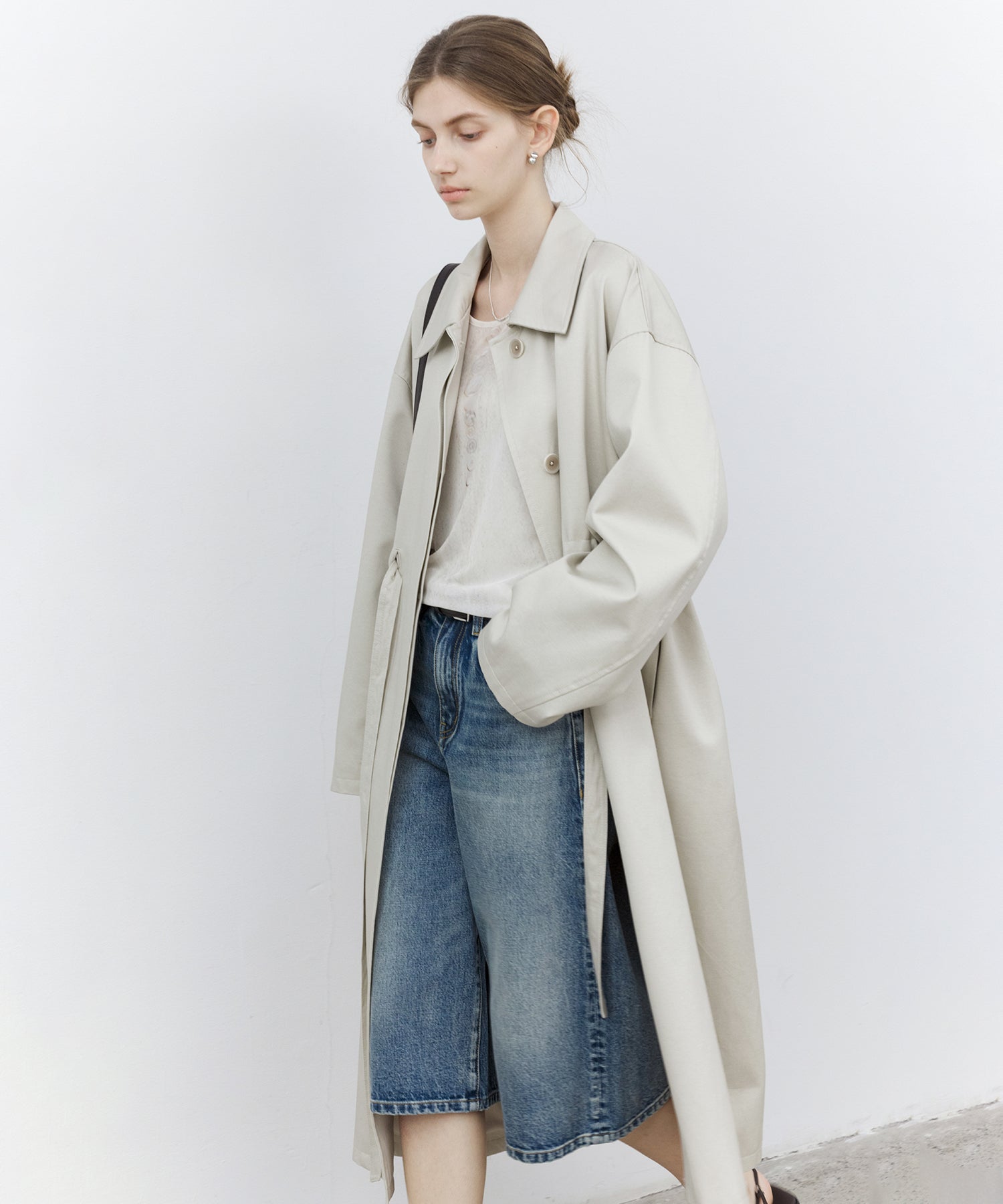 Washed Wide-Leg Denim Shorts