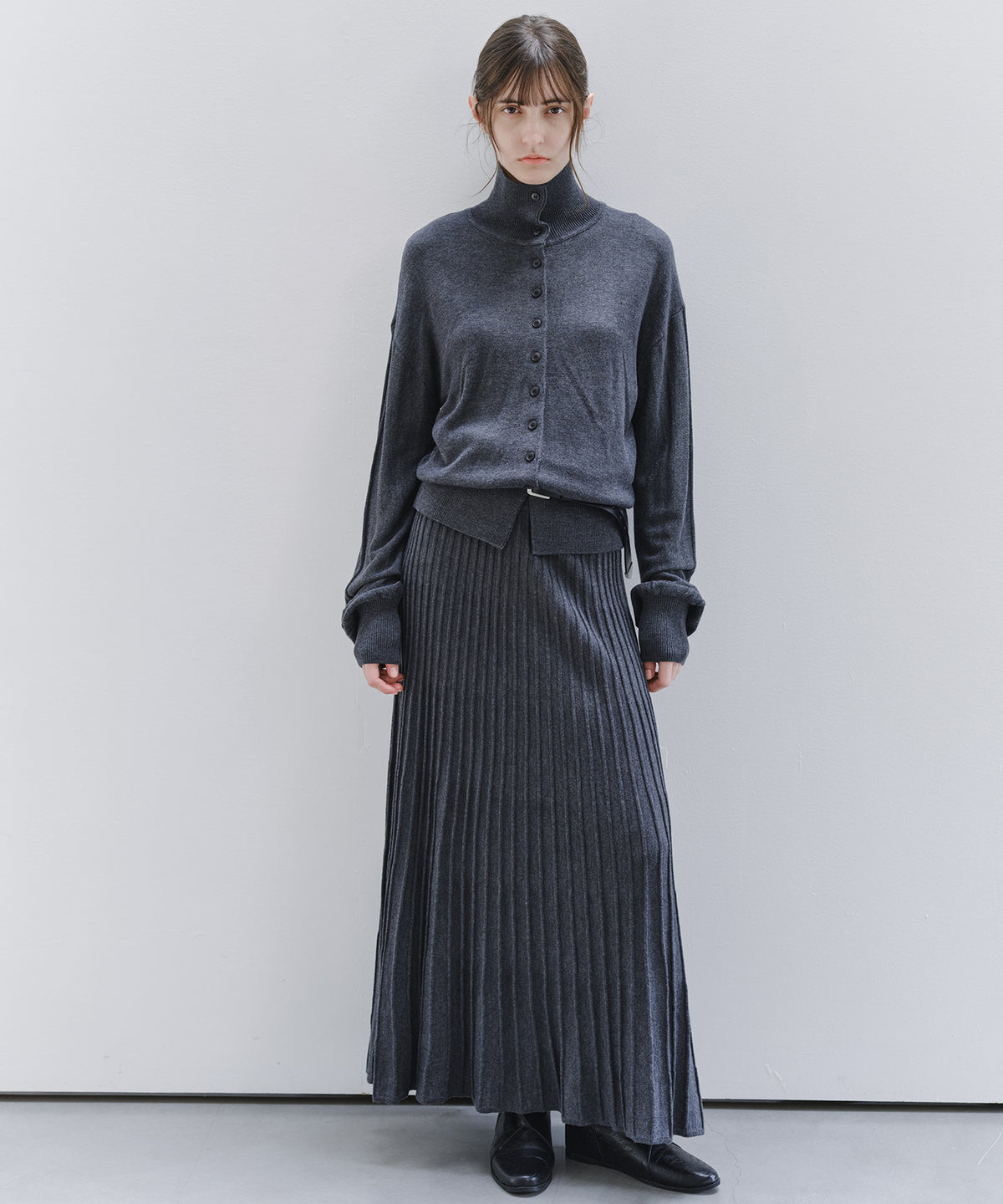 「10月下旬出荷予定」Wool-Silk Blend Pleated Knit Skirt