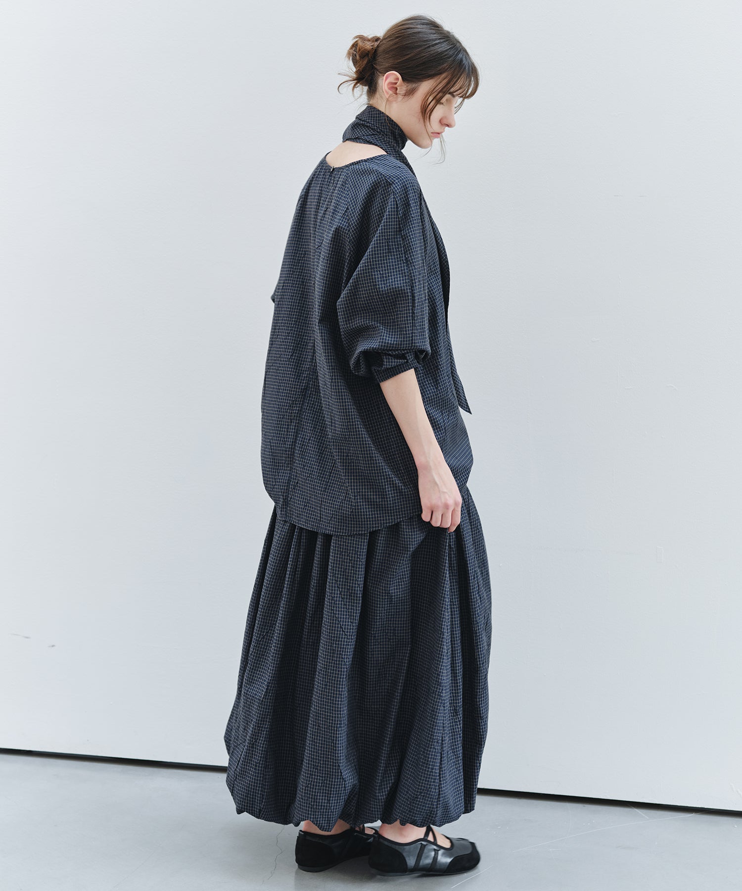 「9月下旬出荷予定」Vintage Check Balloon Long Skirt