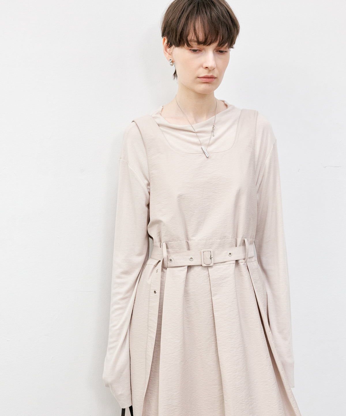 Square Neck Belted Flare Dress