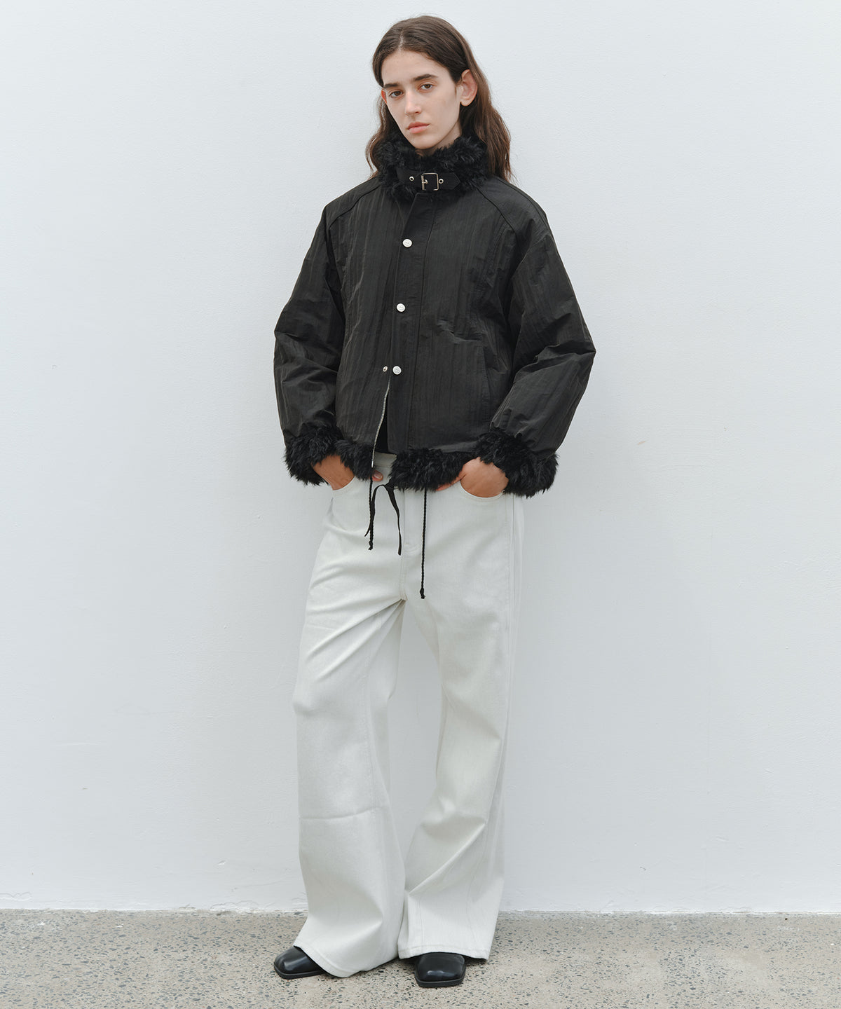 「10月下旬出荷予定」Faux Fur Trim Stand Collar Short Down Jacket