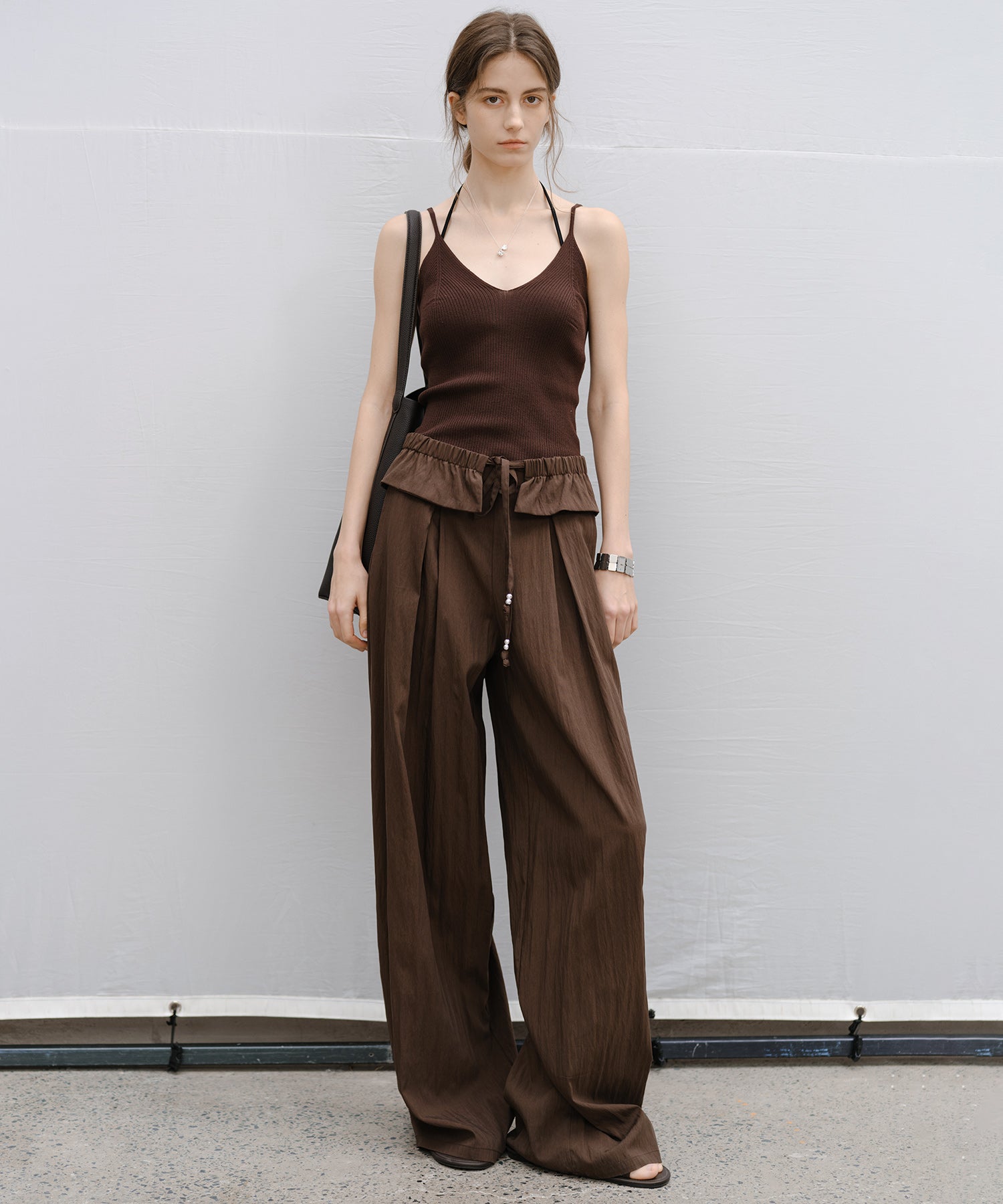 "Shipping from late February to early March" Curved Wide-Leg Drawstring Pants
