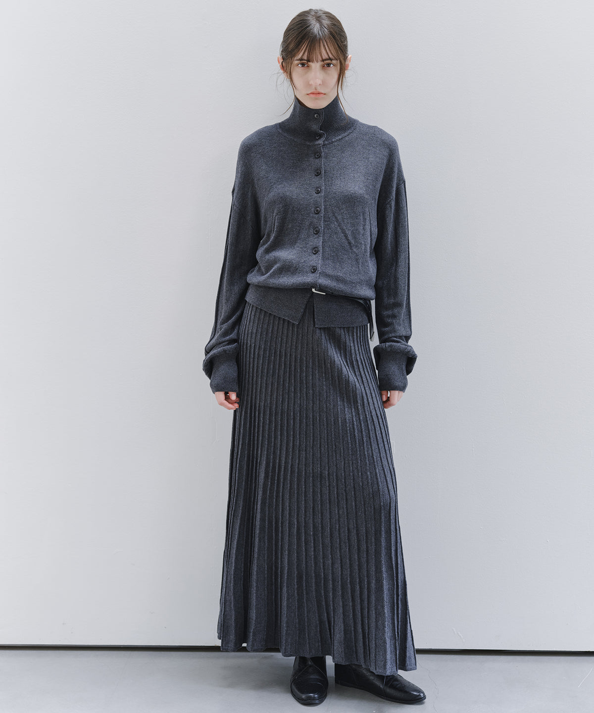 「10月下旬出荷予定」Wool Silk High Neck Button Knit Cardigan