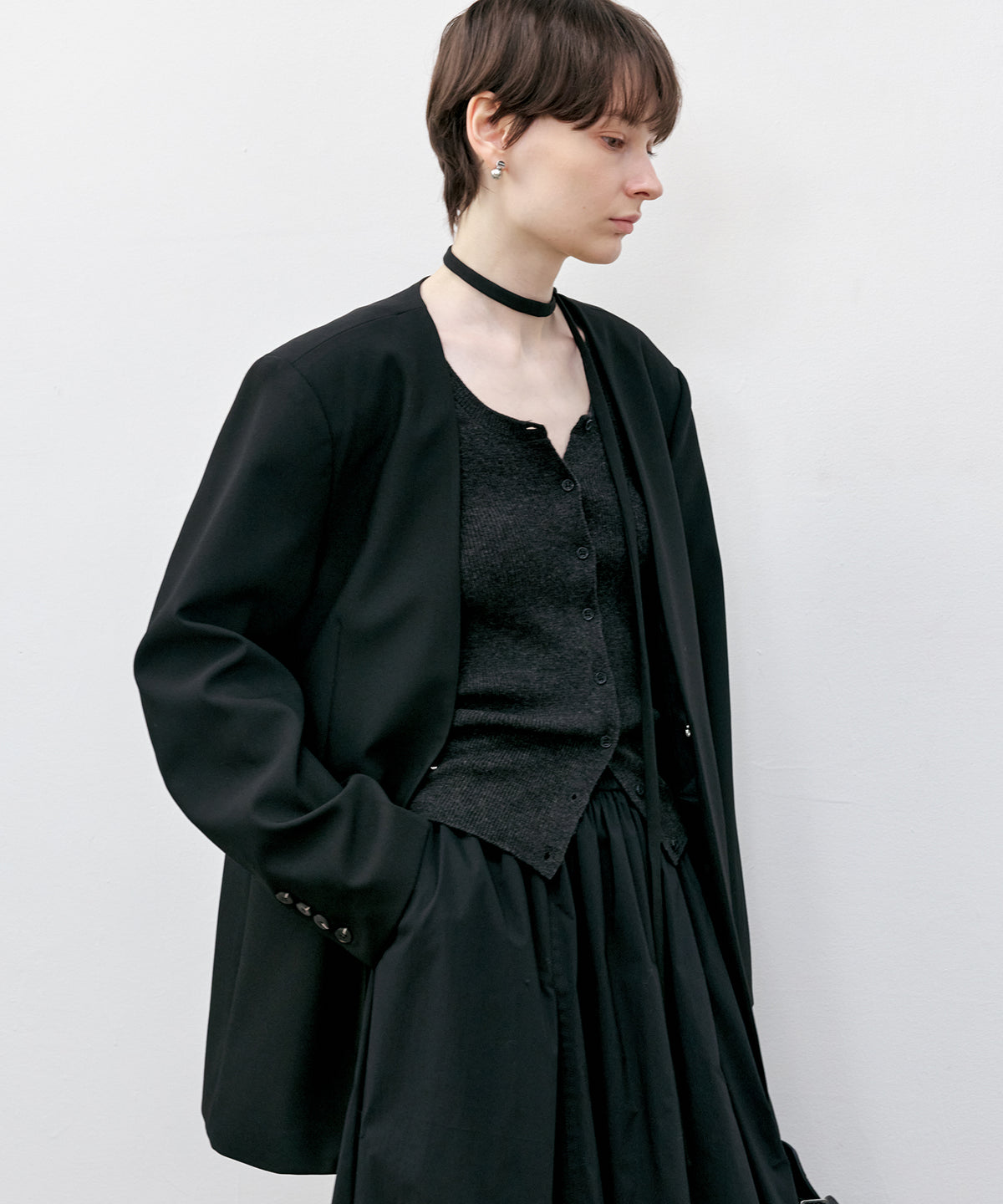 Collarless Oversized Tailored Jacket