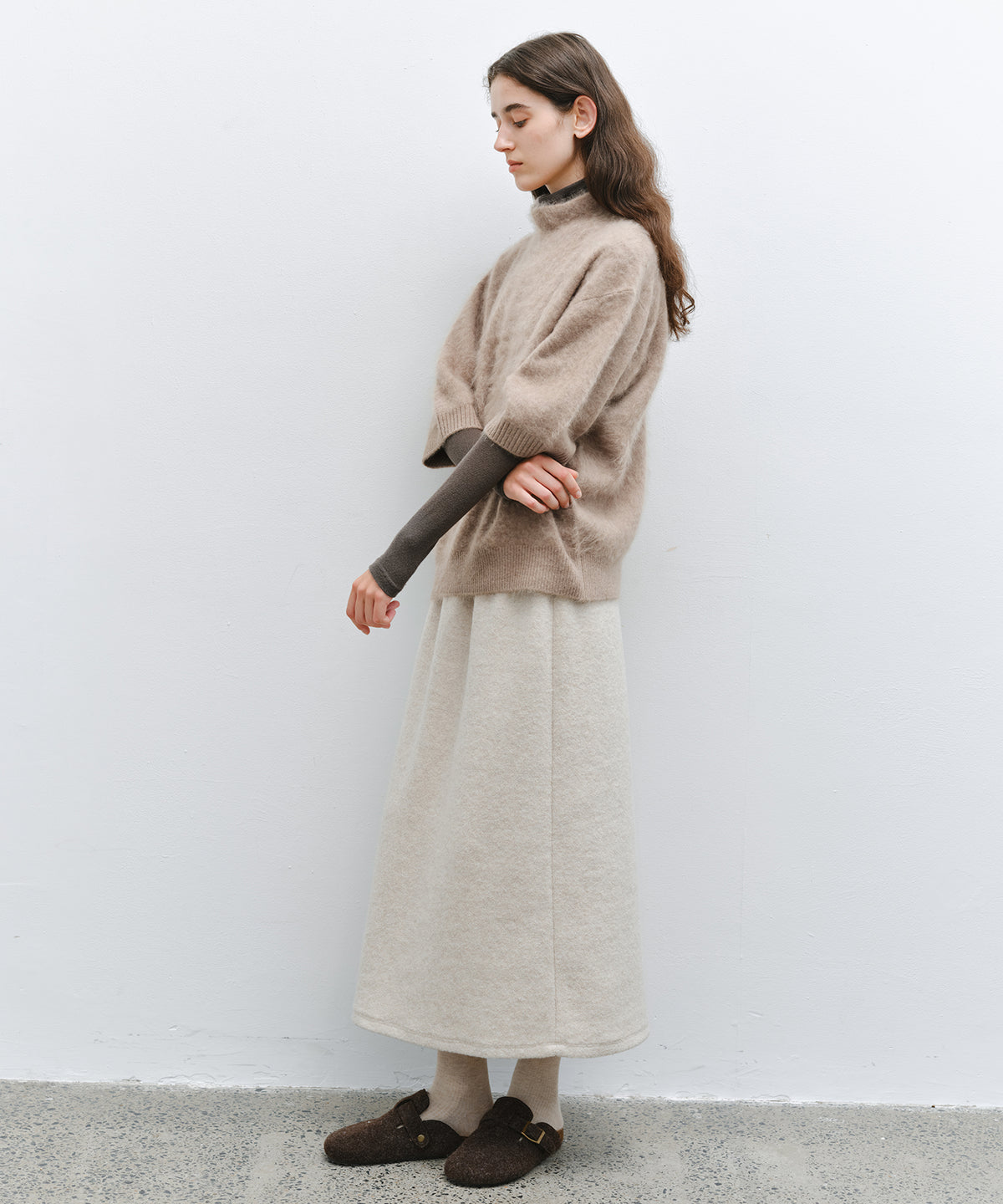 「10月下旬出荷予定」Brushed Cashmere-Blend Half Sleeve Knit Top