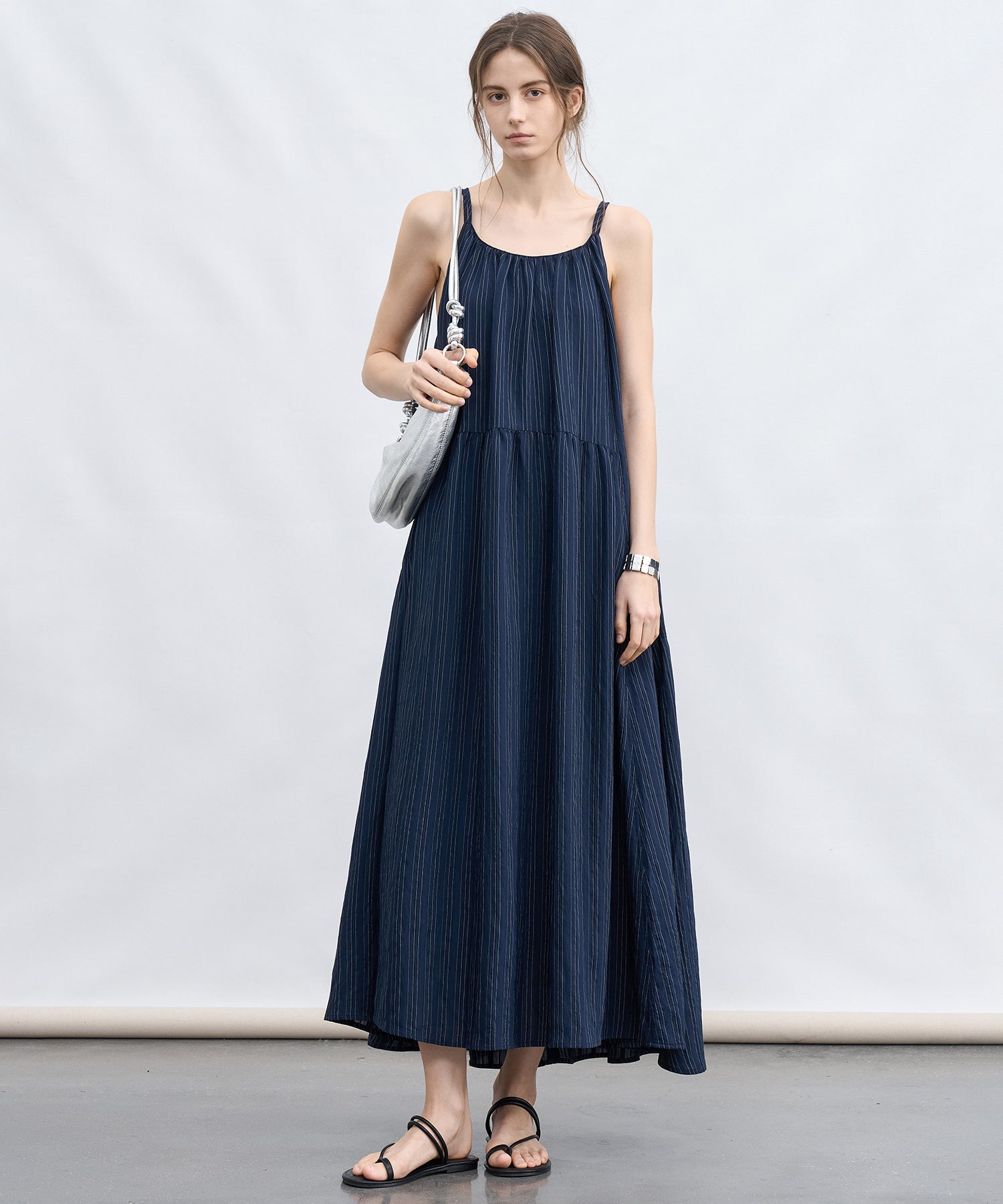 「7月上旬~中旬出荷」Textured Stripe Camisole Dress
