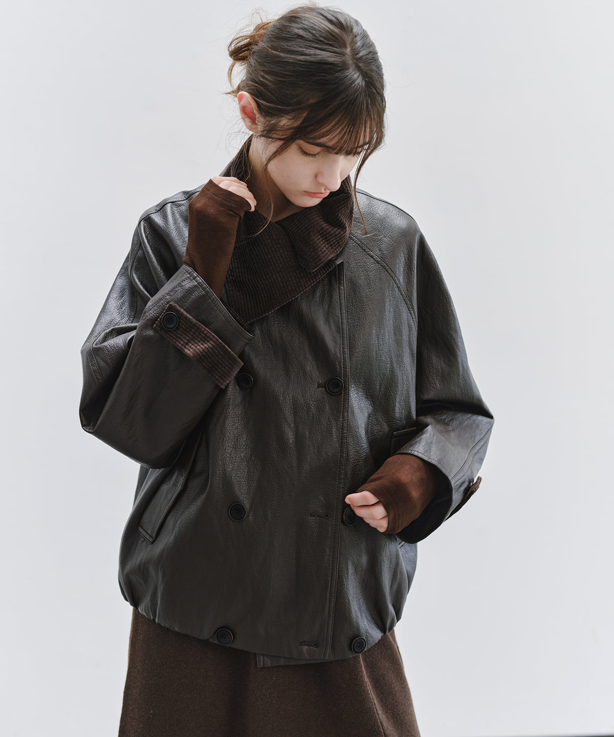 「10月下旬出荷予定」Corduroy Collar Docking Short Blouson Jacket