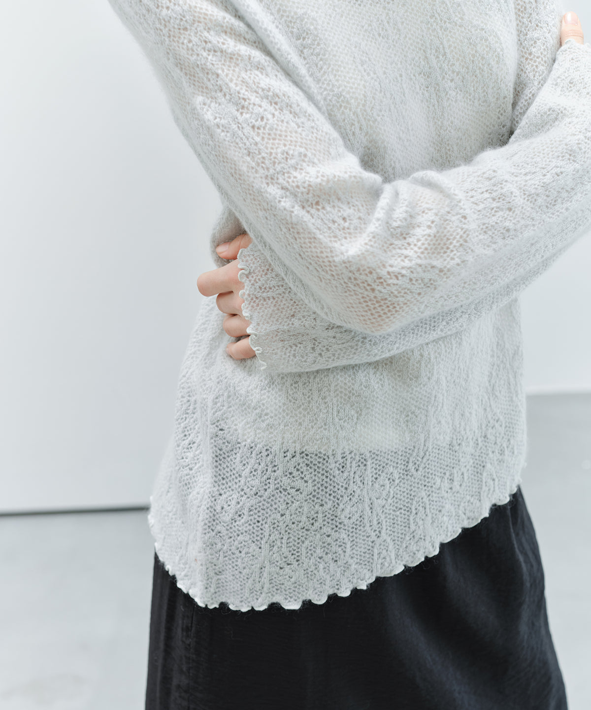 「9月下旬出荷予定」Sheer Jacquard Wool Silk Knit Top